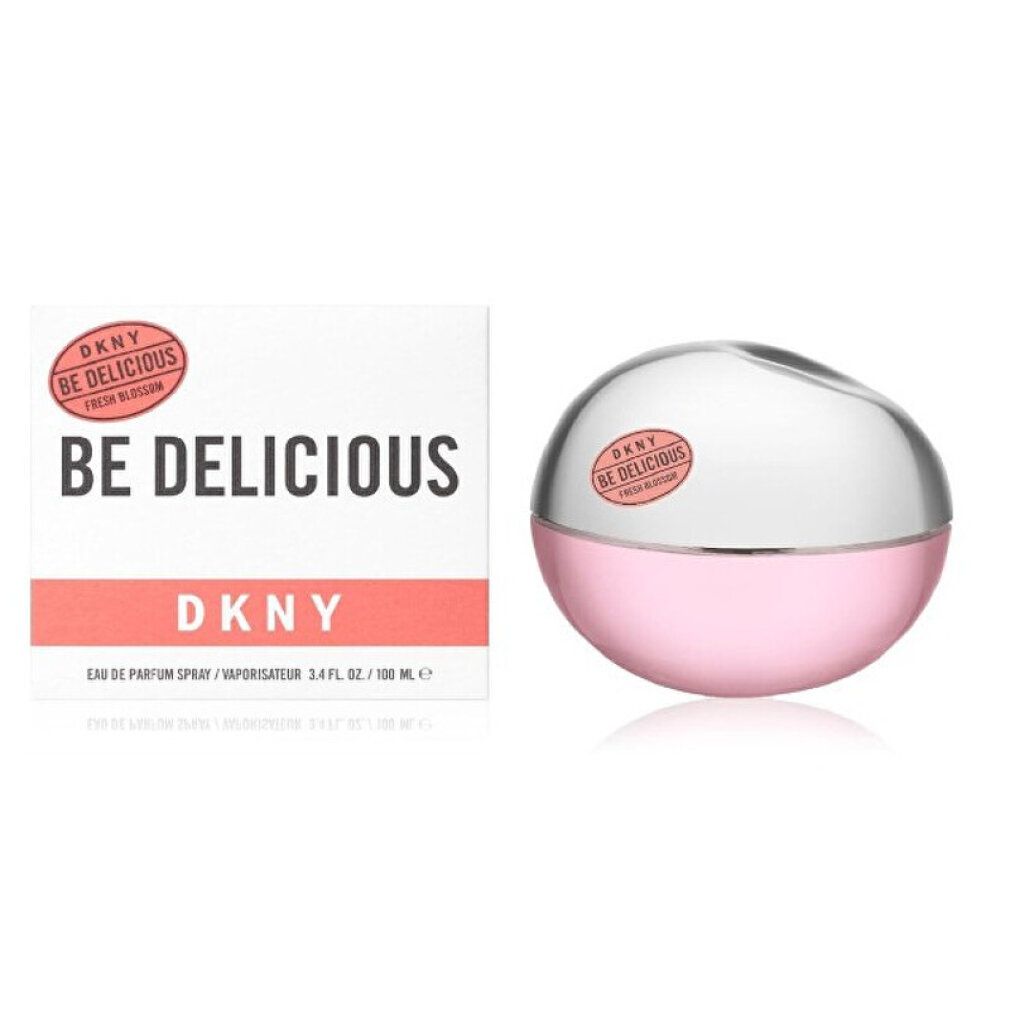 Flacone e confezione DKNY Be Delicious Eau de Parfum con indicazione di formato.