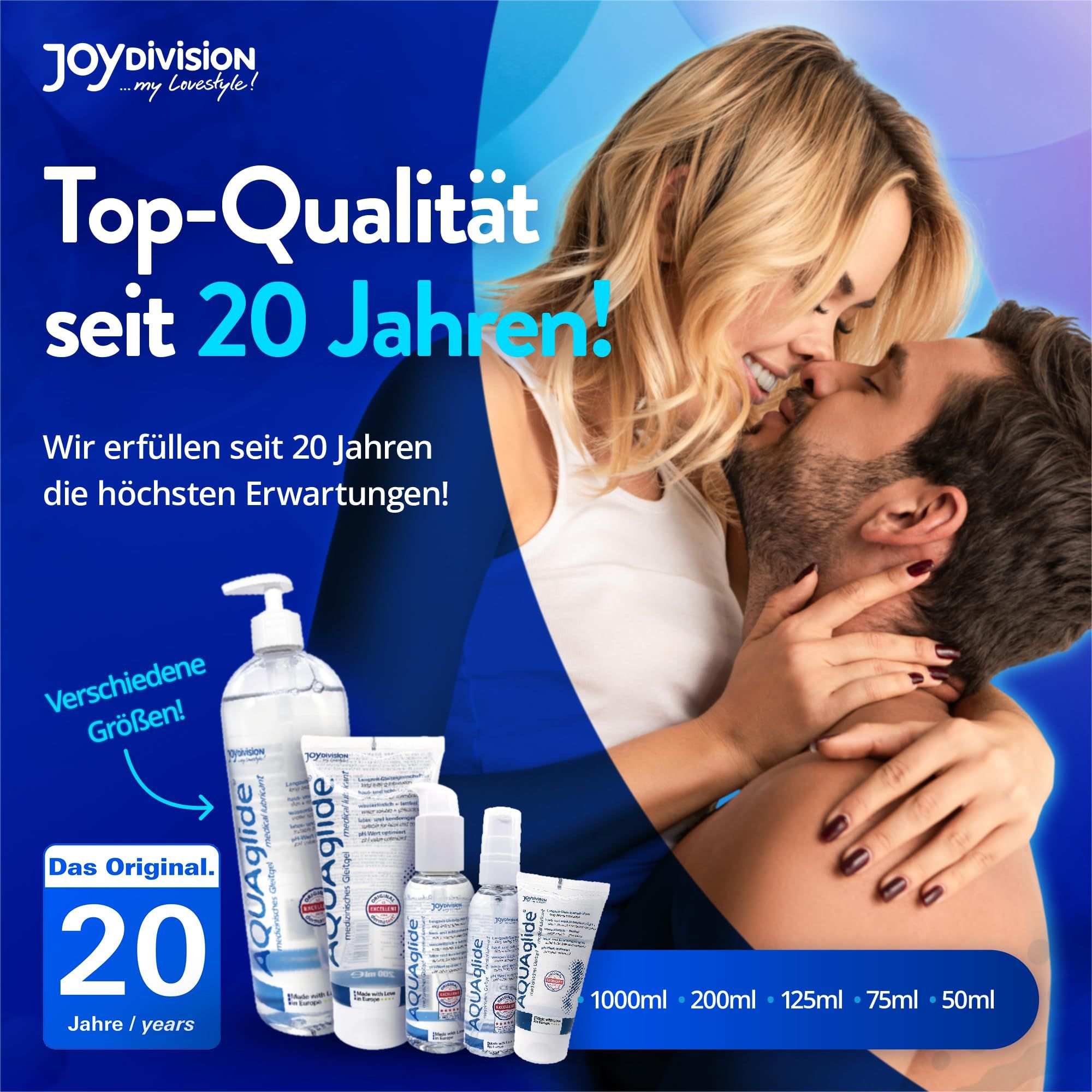 Confezione AQUAGLIDE gel lubrificante, 50 pezzi, con design acquatico.