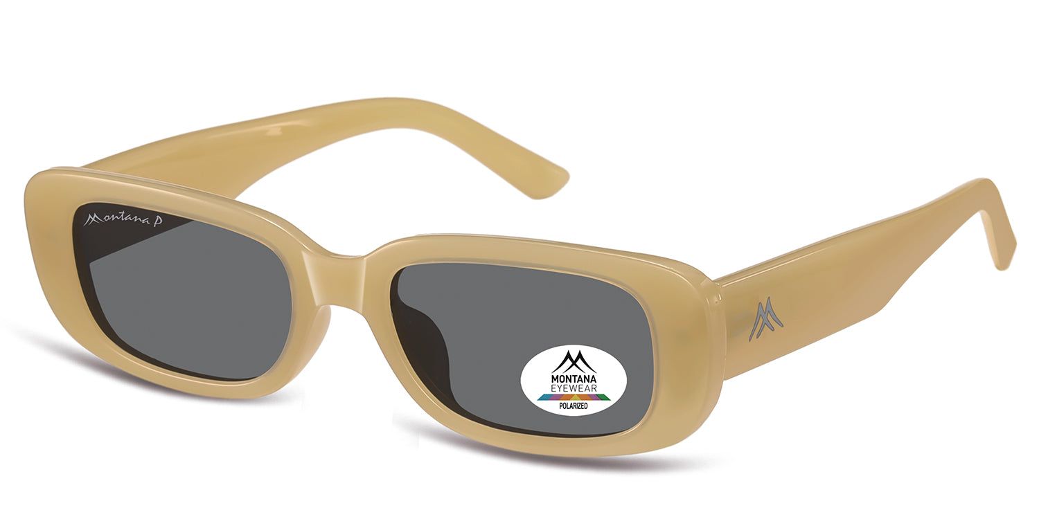 Occhiali da sole Montana Eyewear Romazzino, beige. Forma rettangolare, lenti grigie. Logo sull'asta e adesivo polarizzazione.