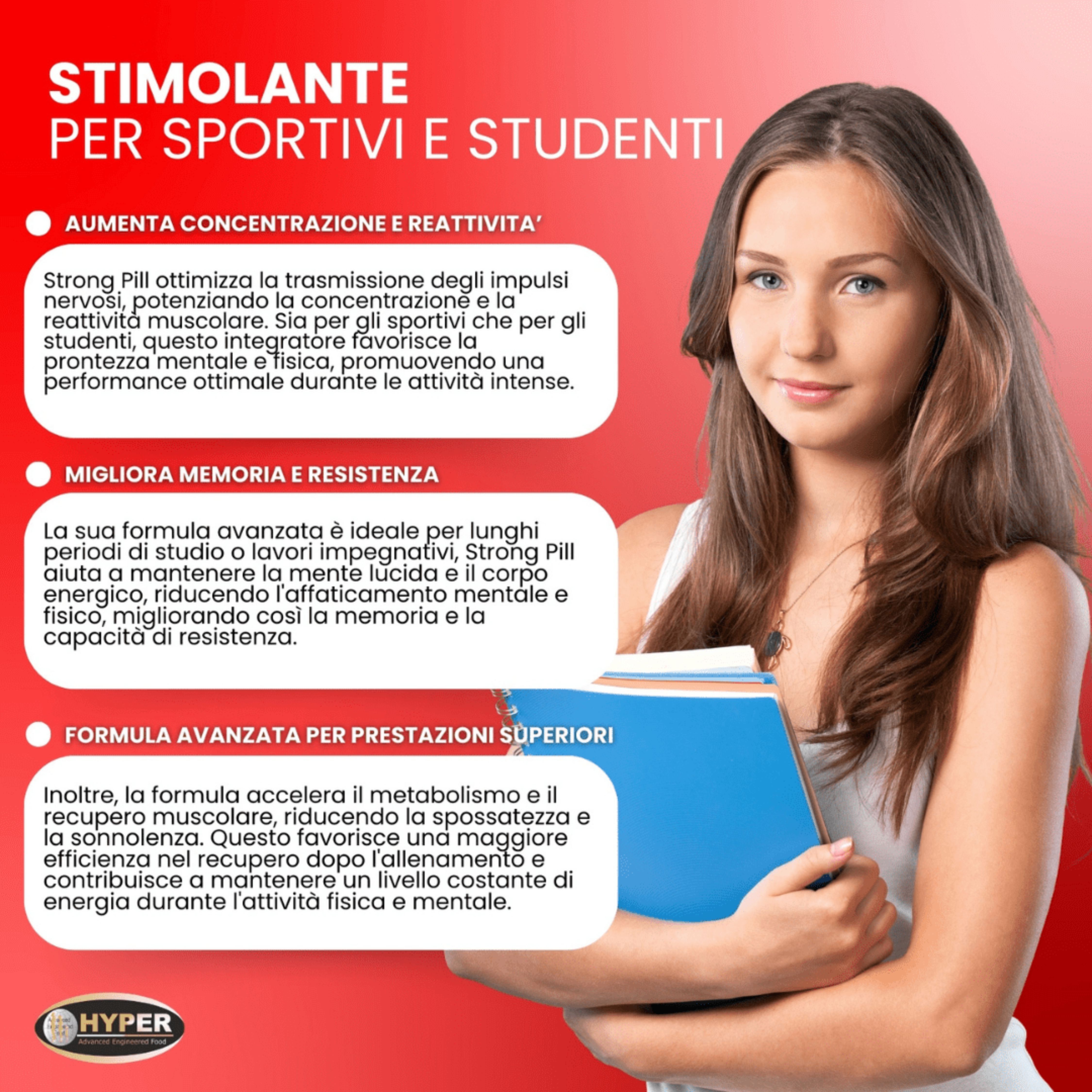 HYPER Stron Pill 60cpr Stimolante Con Taurina  Guaranà  Tè Verde  Caffeina, Tirosina e Vitamine