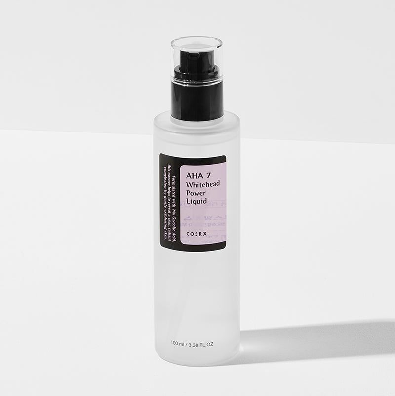 AHA 7 Whitehead Power Liquid. Flacone con tappo nero ed etichetta viola. Marchio: COSRX. 100 ml.