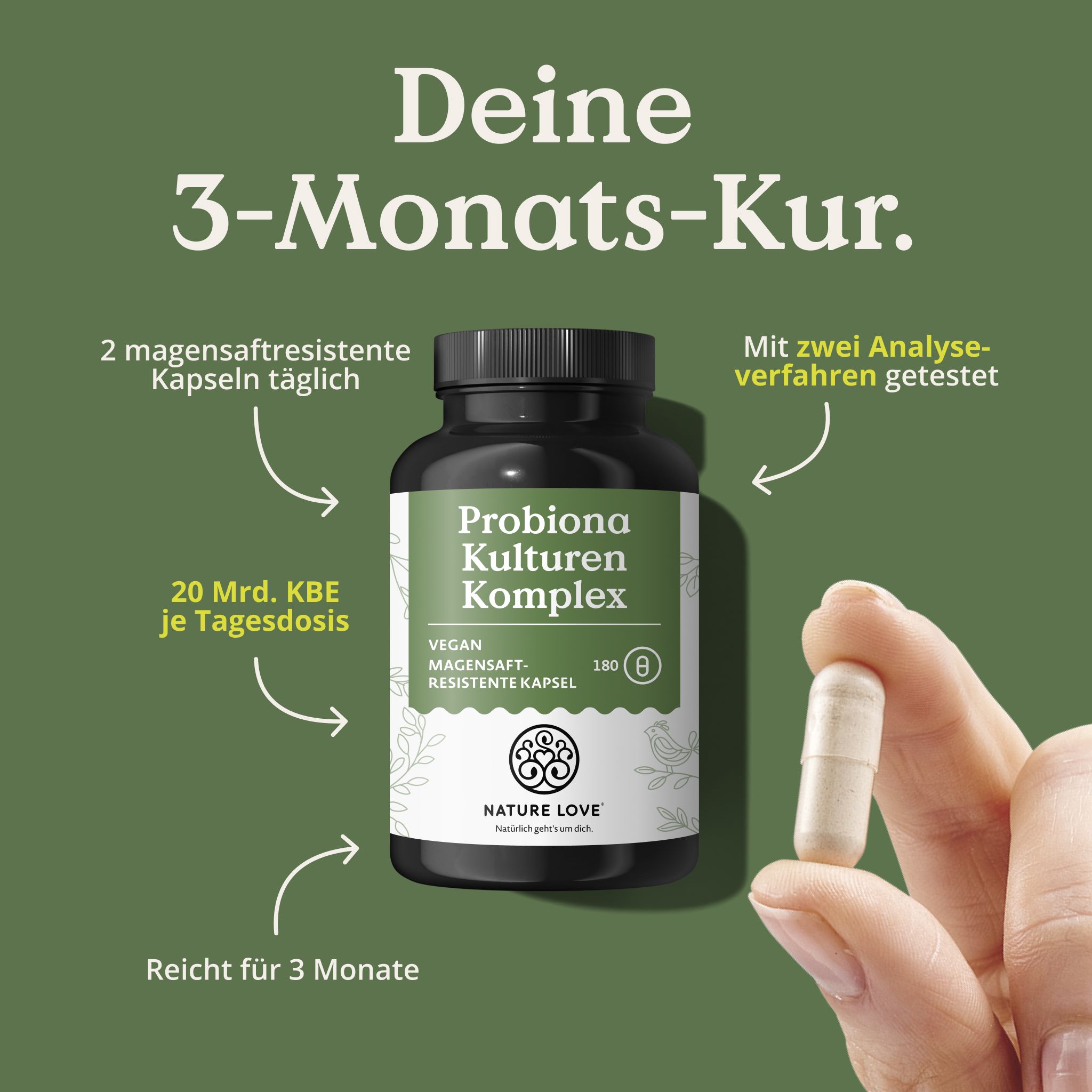 Flacone NATURE LOVE Probiona Kulturen Komplex con 180 capsule gastroresistenti.