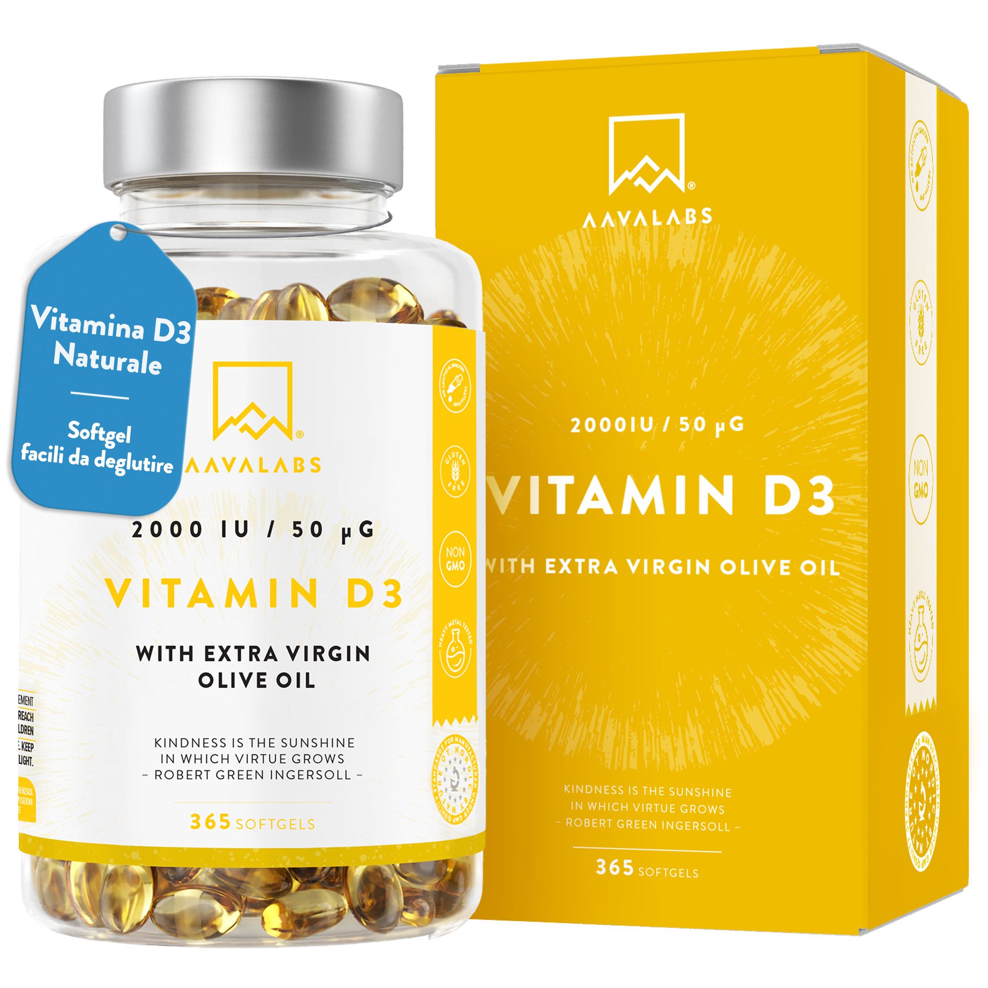 Aavalabs Vitamina D3 2000 UI | Immunità, ossa, muscoli | Scorta 4 anni