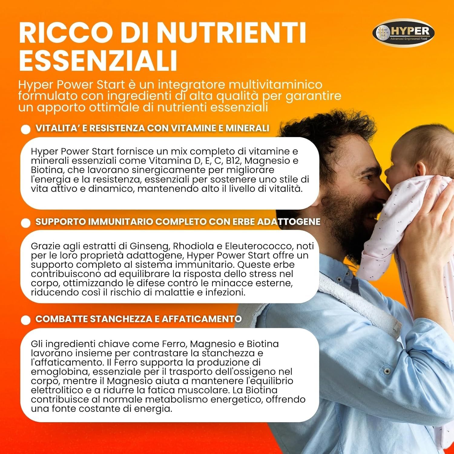 HYPER Power Start Multivitaminico Multiminerale Potenziato con Rhodiola Ginseng  Eleuterococco