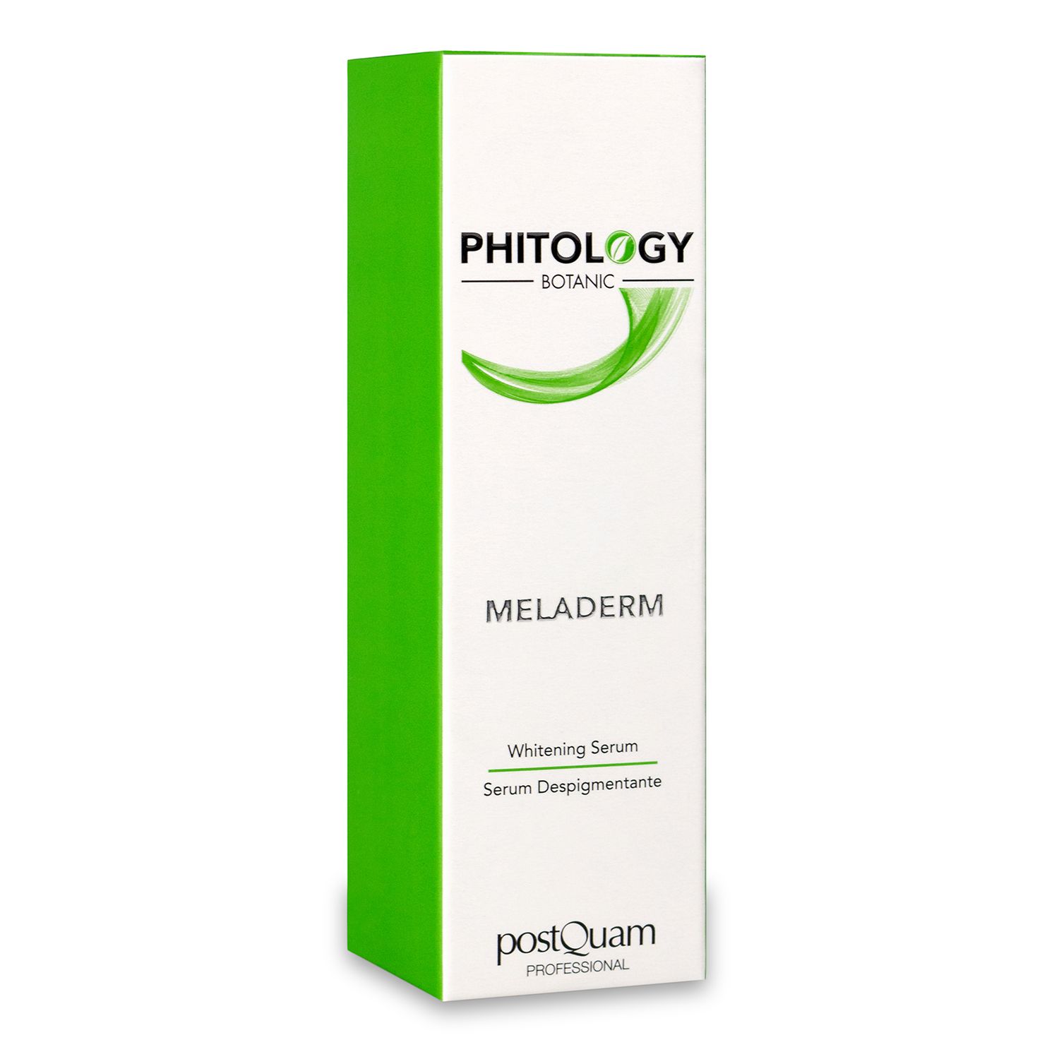 Confezione. Scritte: PHITOLOGY, MELADERM, Whitening Serum, Serum Despigmentante. Marchio: PostQuam.