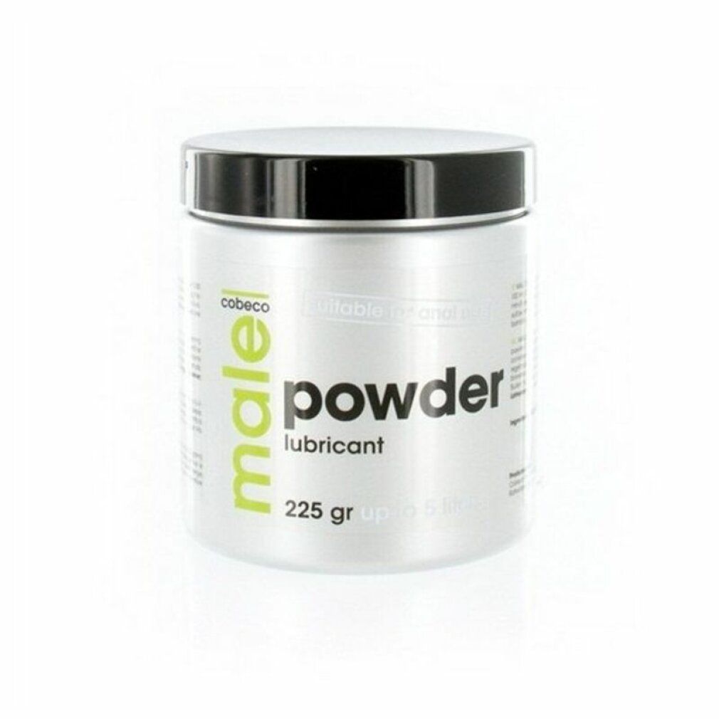 Lubrificante Cobeco Male Powder in barattolo argentato con coperchio nero. 225g.