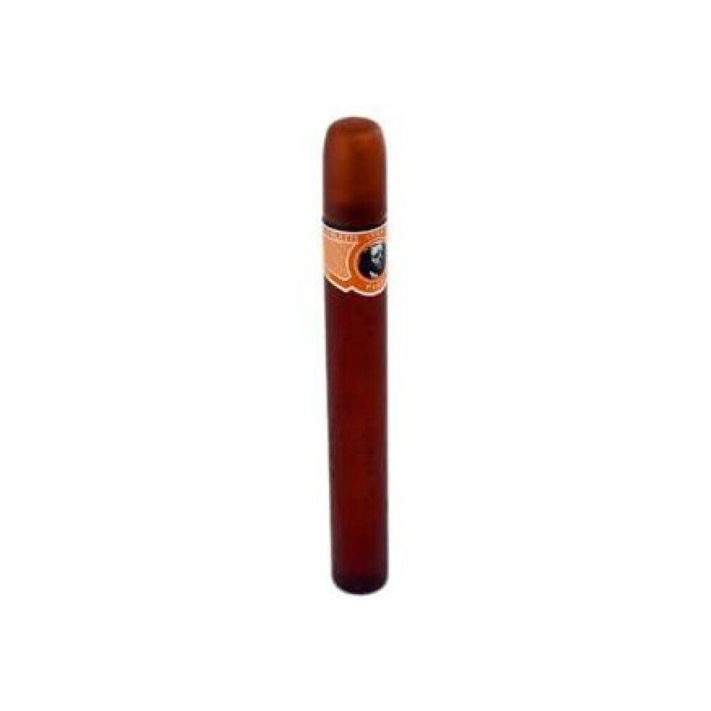 Flacone marrone di Eau de Toilette CUBA ORANGE. Tappo marrone. Etichetta arancione con logo.