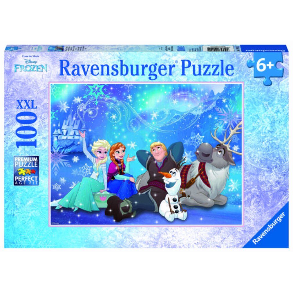 Puzzle Ravensburger, Disney Frozen. Scatola con Elsa, Anna, Kristoff, Olaf e Sven. 100 pezzi, dai 6 anni.