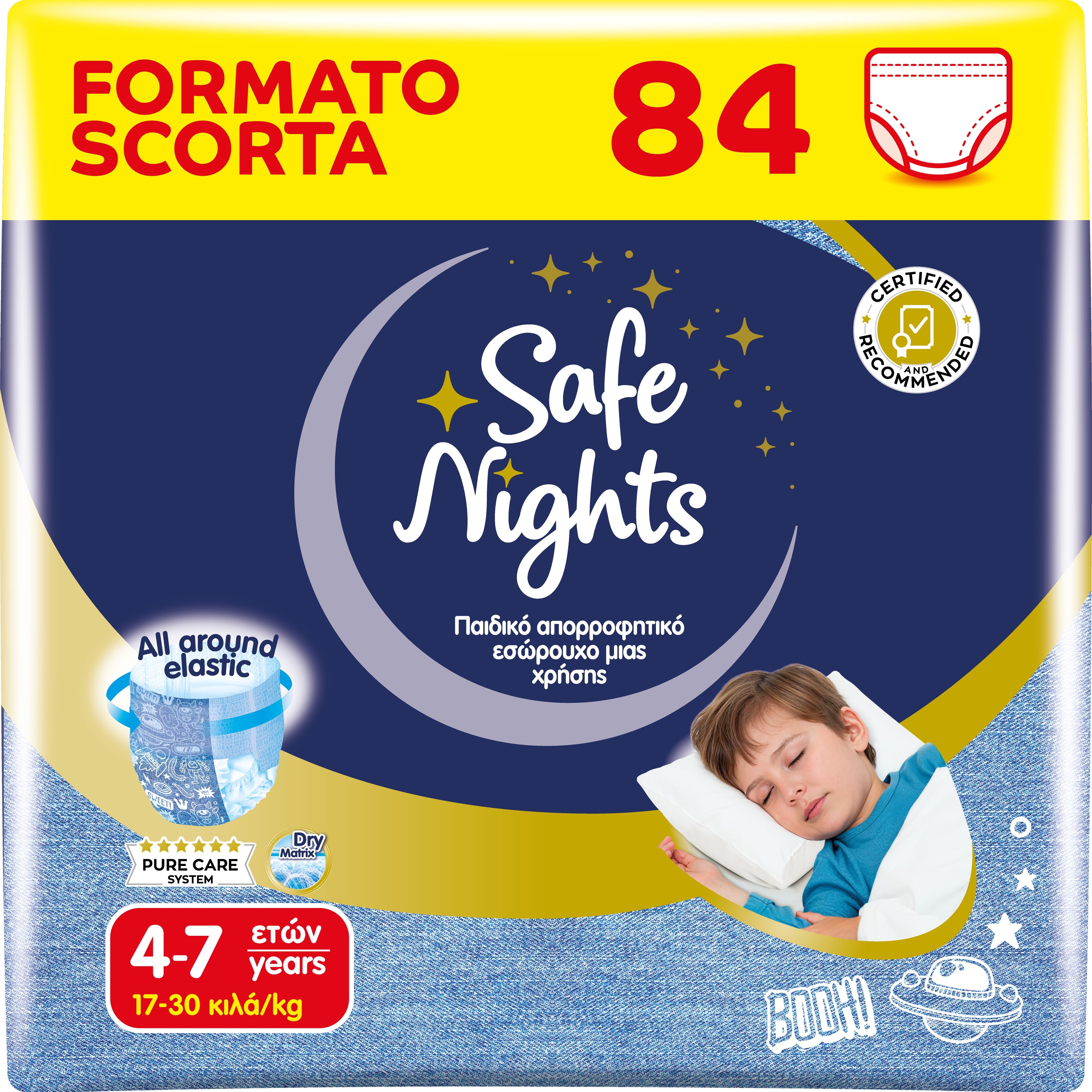 Babylino Safe Nights, 84 pannolini slip, taglia 4-7 anni, 17-30 kg.