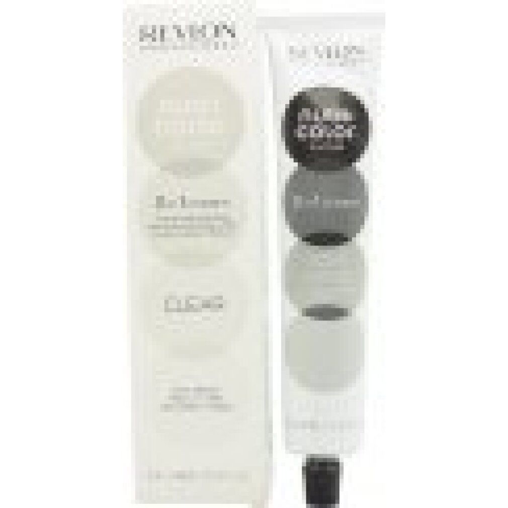 Confezione prodotto con tubo e scatola. Scritta: Revlon, Nutri Color Filters, 3 in 1 cream, Clear.