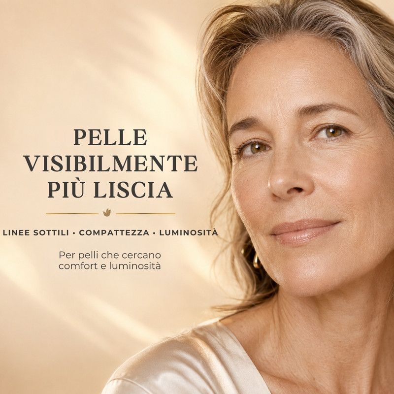 Ritratto di una donna di mezza età con pelle liscia, che suggerisce una migliore texture della pelle.