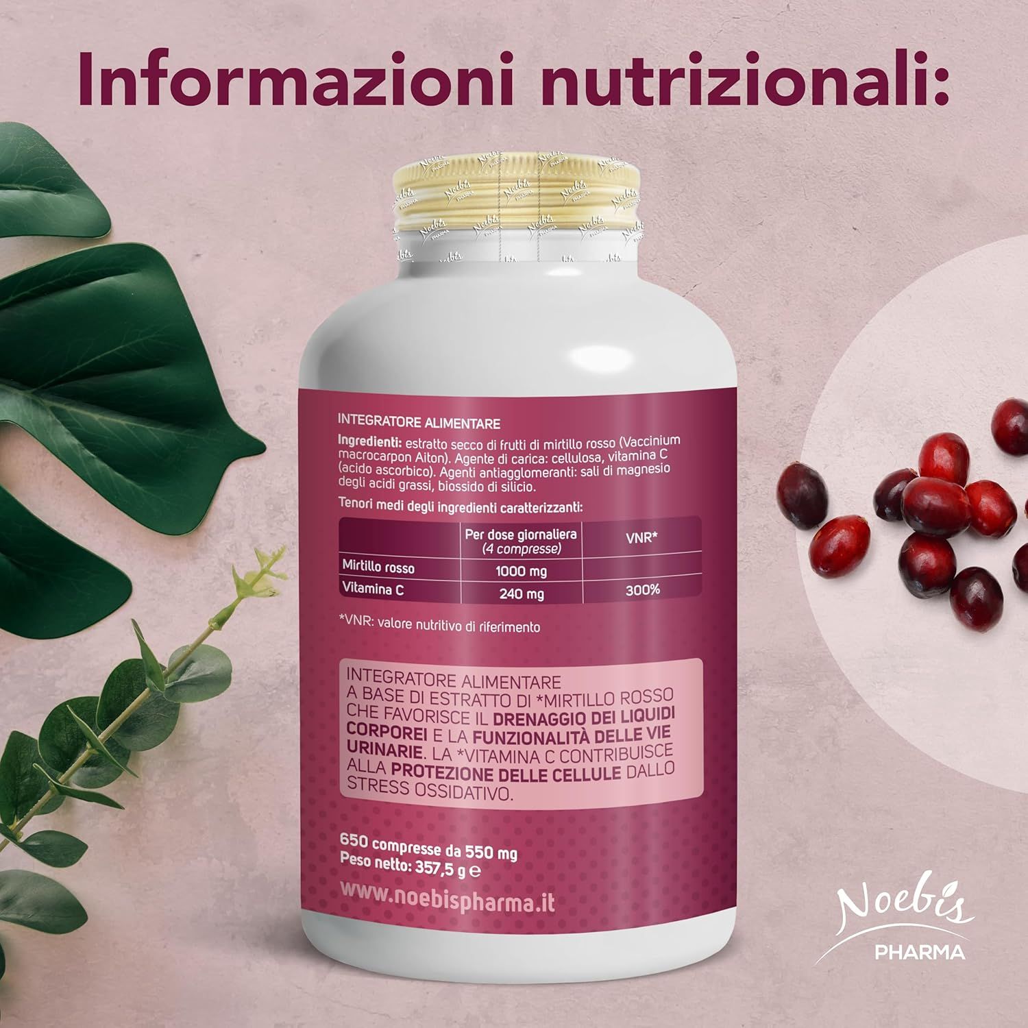 Noebis Pharma Cranberry + Vitamina C - Mirtillo Rosso