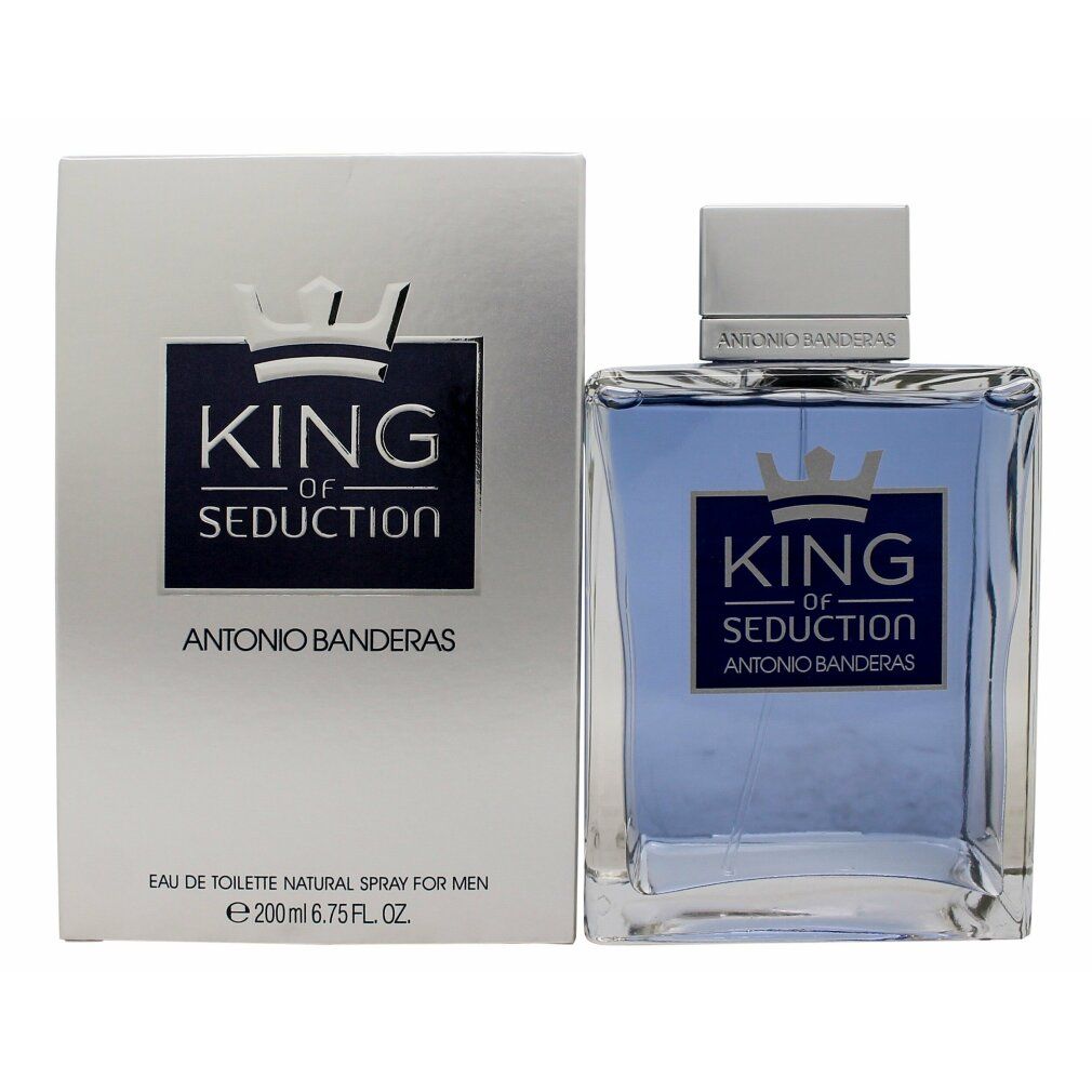 Flacone e scatola. Scritta: King of Seduction, Antonio Banderas. Eau de Toilette Natural Spray.