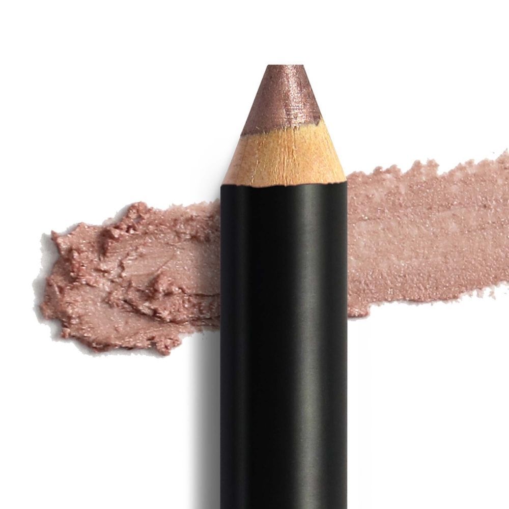 Matita nera con punta dorata e campione di ombretto.