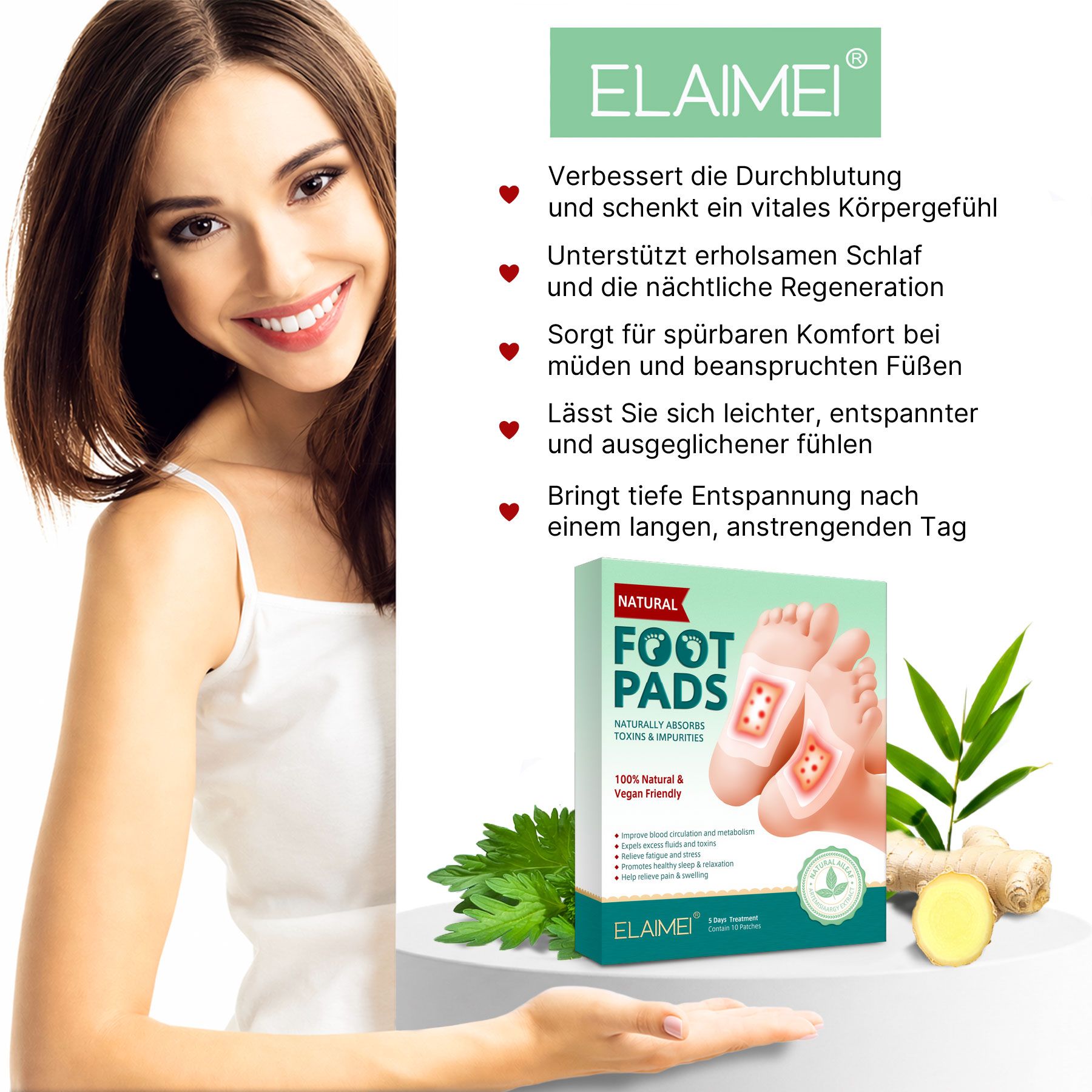 Confezione di ELAIMEI Foot Pads con immagine di piedi con cuscinetti.