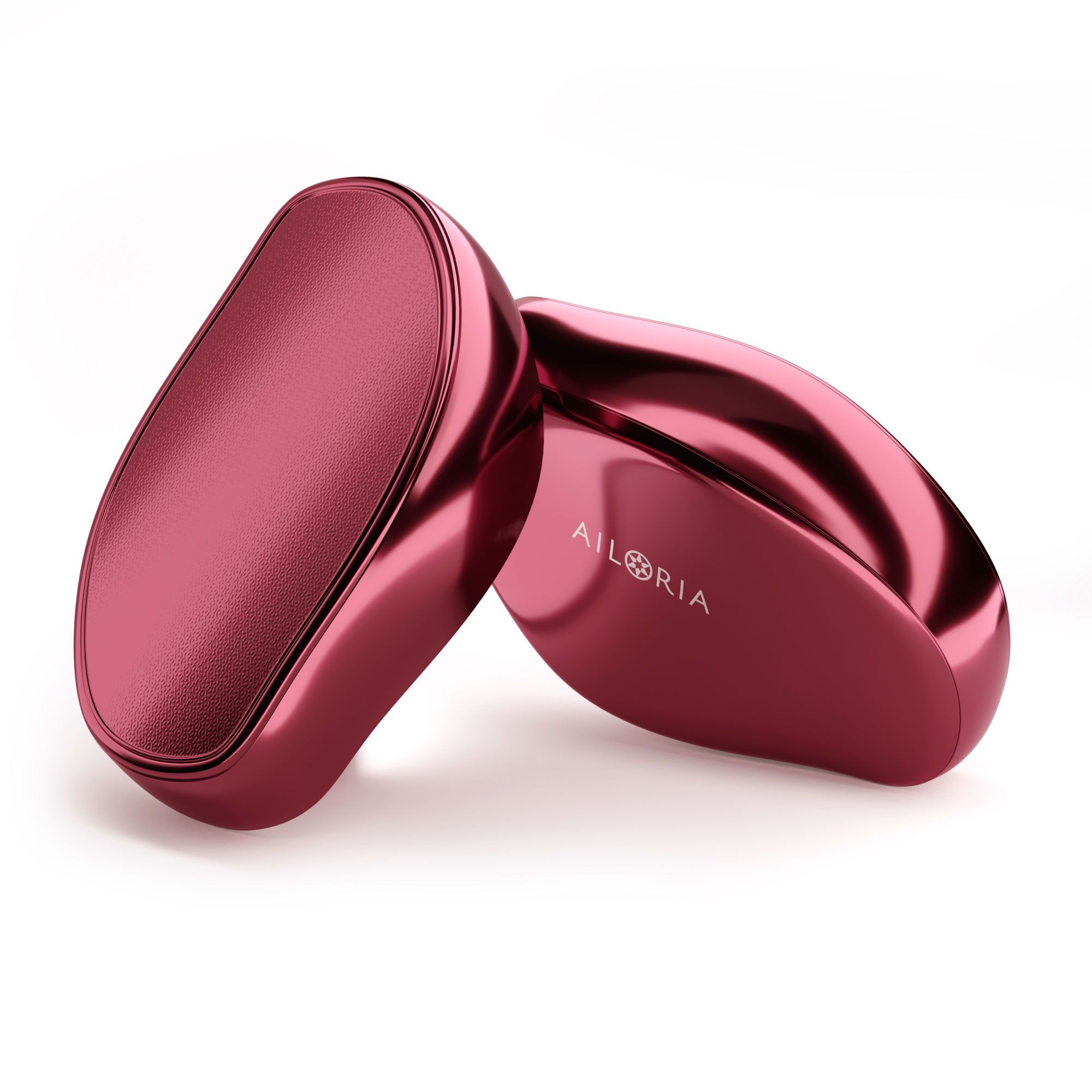 Due dispositivi ovali rossi. Scritta AILORIA su uno. Superficie lucida.