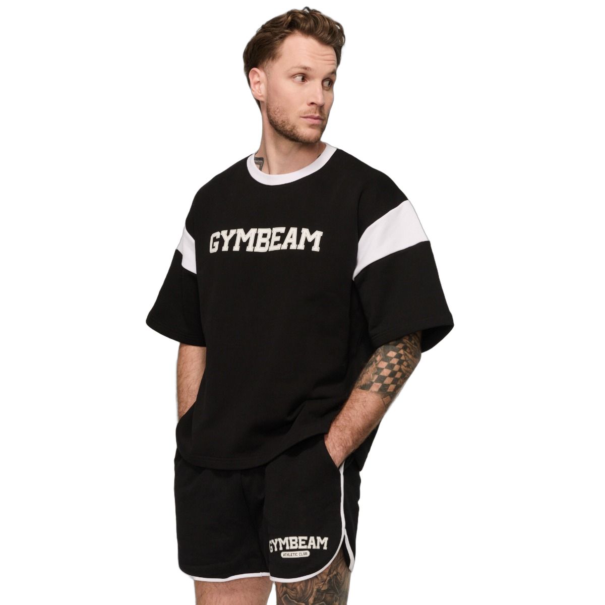 GymBeam Maglietta uomo oversize Heavyweight Premium Varsity Black