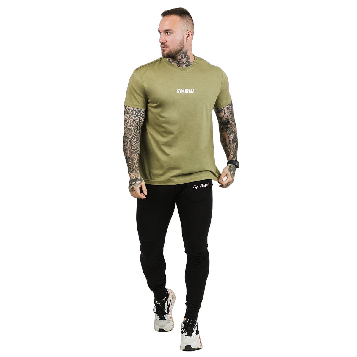 GymBeam T-shirt uomo FIT regular in cotone oliva