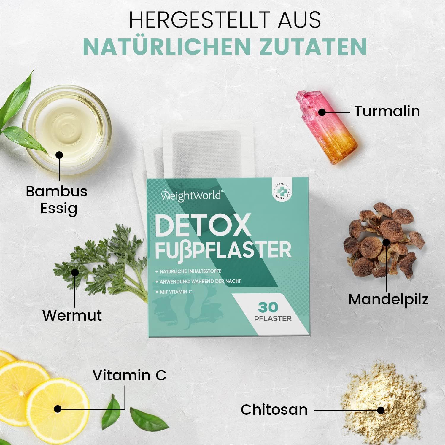 Ingredienti del prodotto: aceto di bambù, assenzio, vitamina C, chitosan, agaricus blazei murill, tormalina.