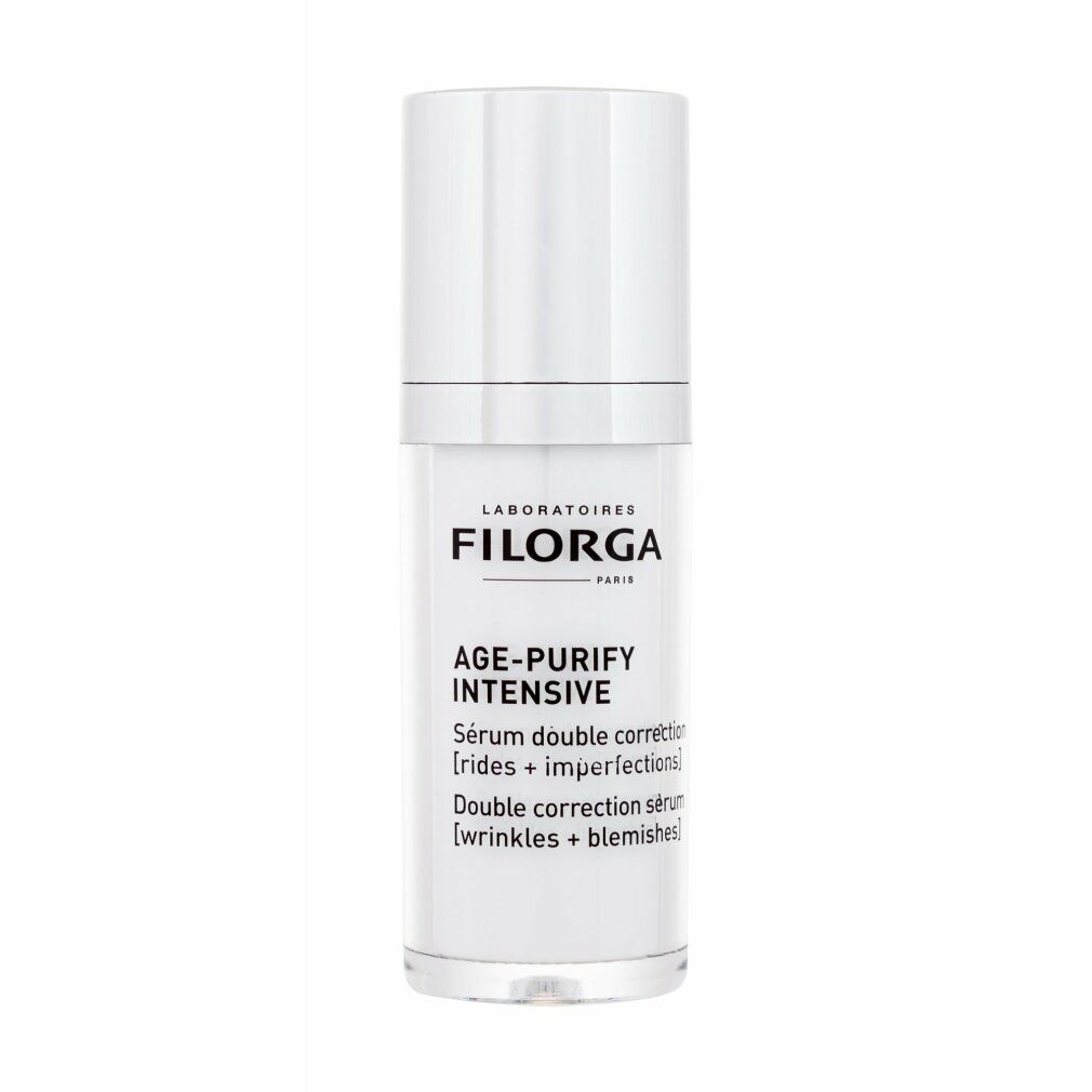 Siero Filorga Age-Purify Intensive. Flacone bianco con tappo argentato. Nome del prodotto e testo visibili.