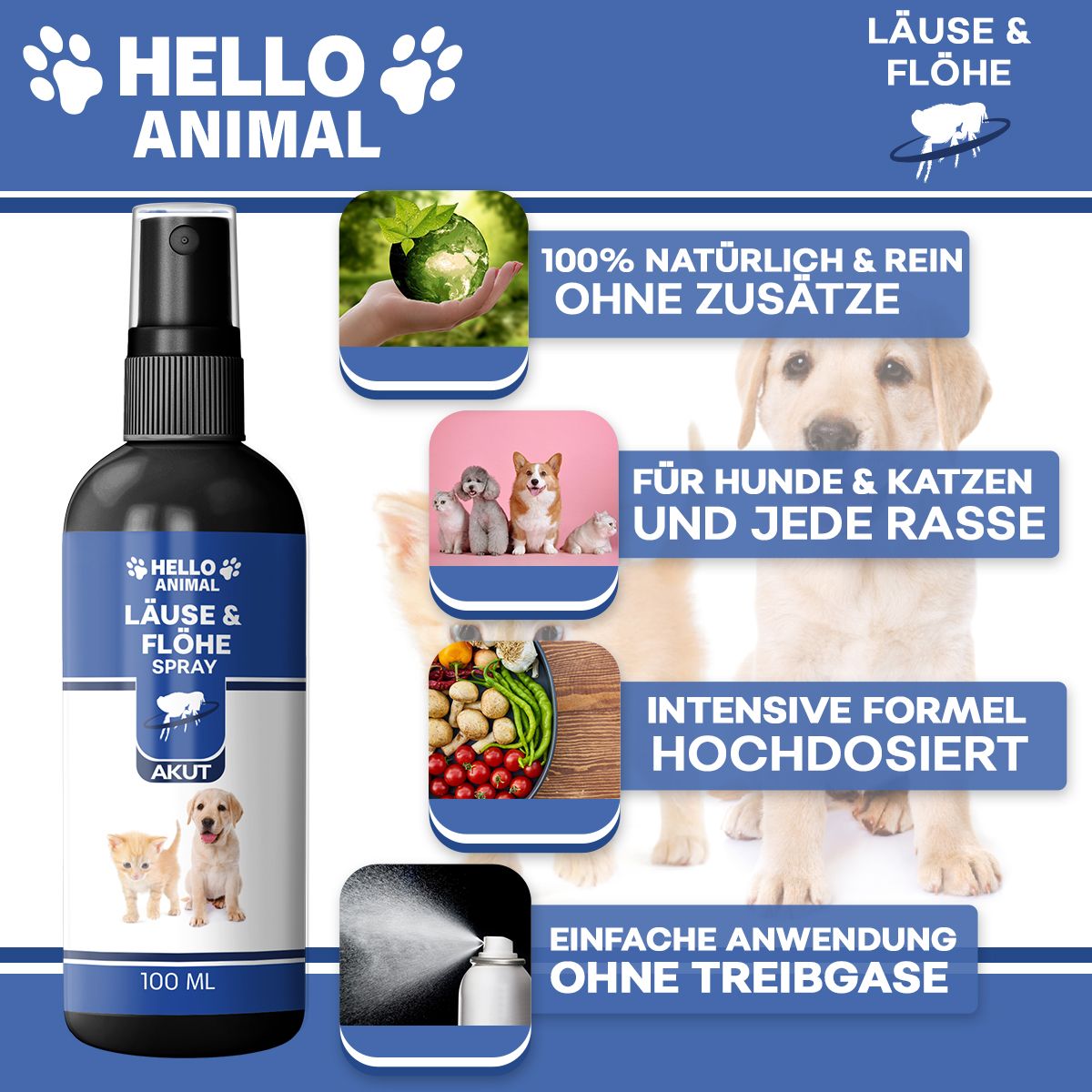 Hello Animal® Spray antipidocchi e antipulci per animali