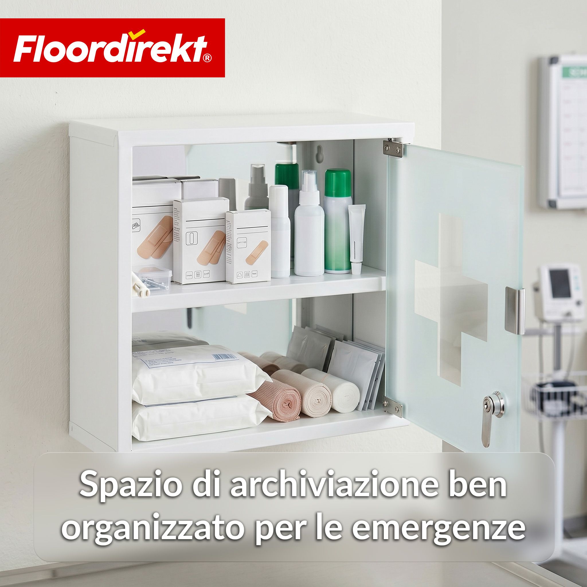 KARAT Armadietto medicinali Allen con anta in vetro bianco 30 x 30 cm 2 scomparti