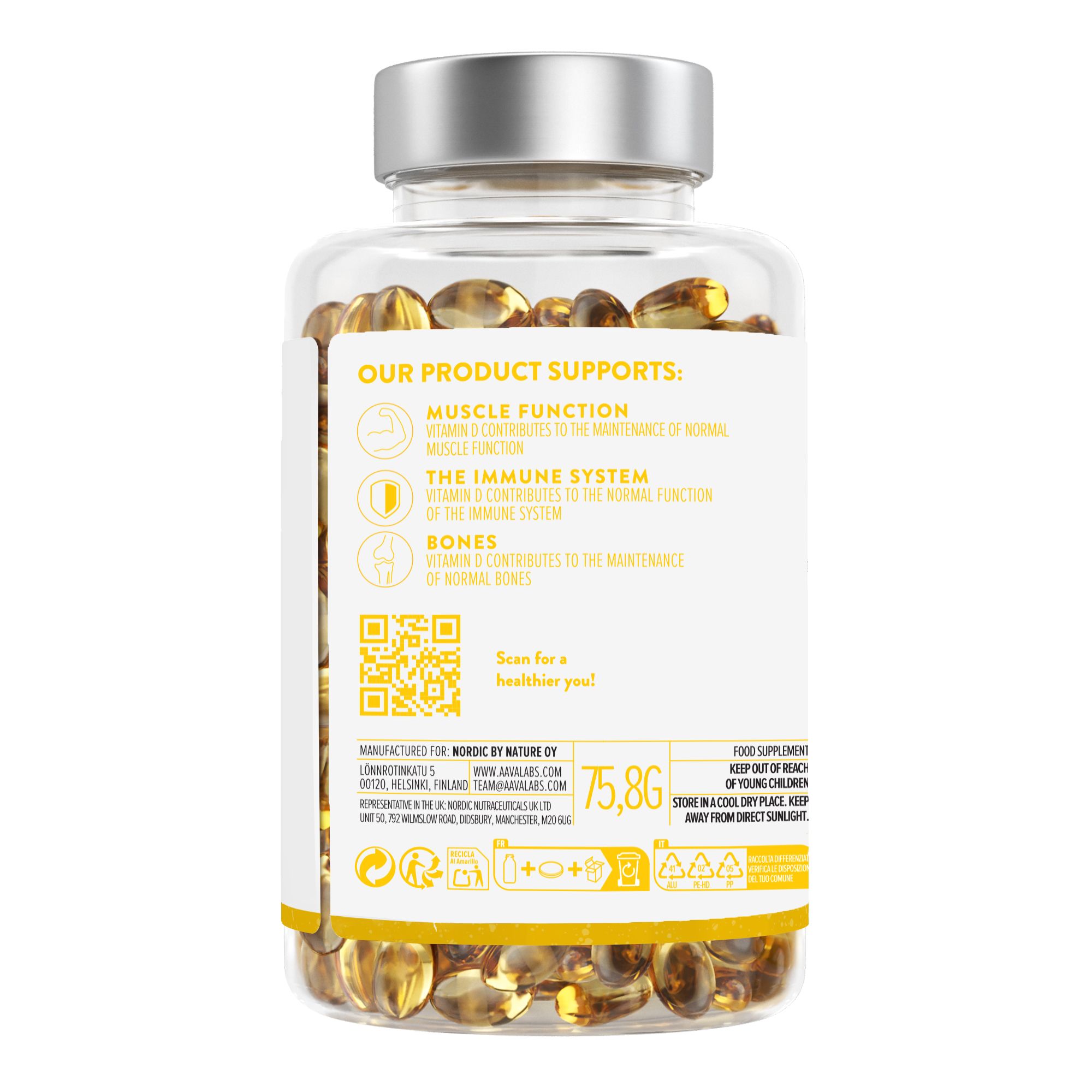 Aavalabs Vitamina D3 - 2000UI – Alta dose con olio d'oliva extravergine