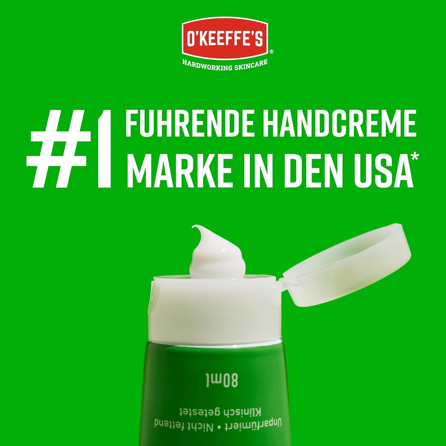 O'Keeffe's Working Hands: N. 1 crema mani negli USA. Primo piano del tubo.