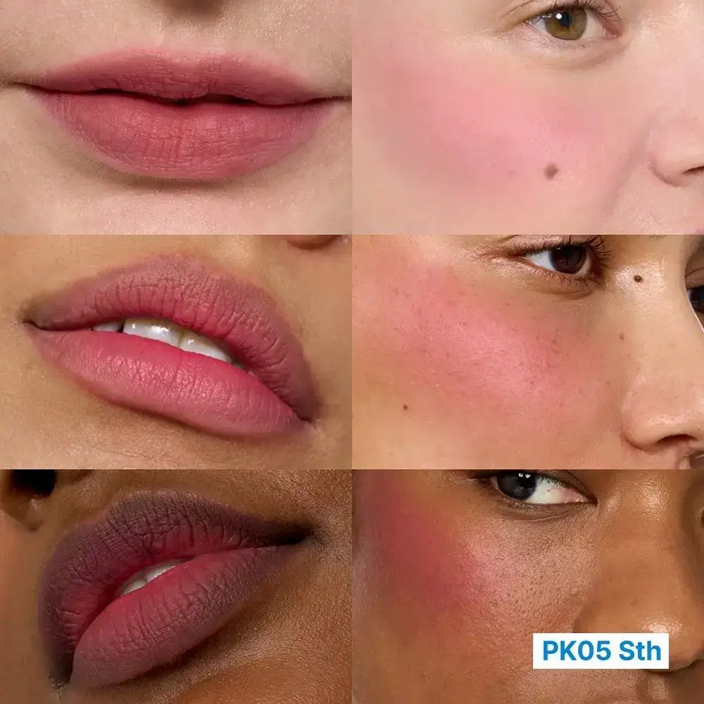 Diverse viste di labbra e guance rosa. Testo: PK05 Sth.