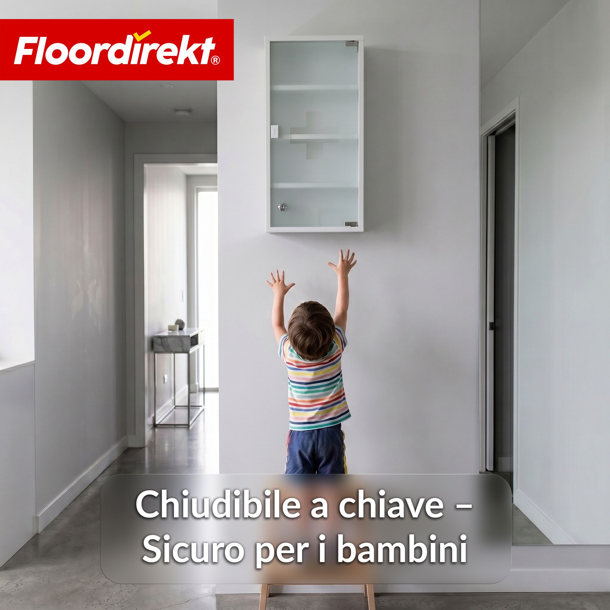 KARAT Armadietto medicinali Allen con anta in vetro bianco 60 x 30 cm 4 scomparti
