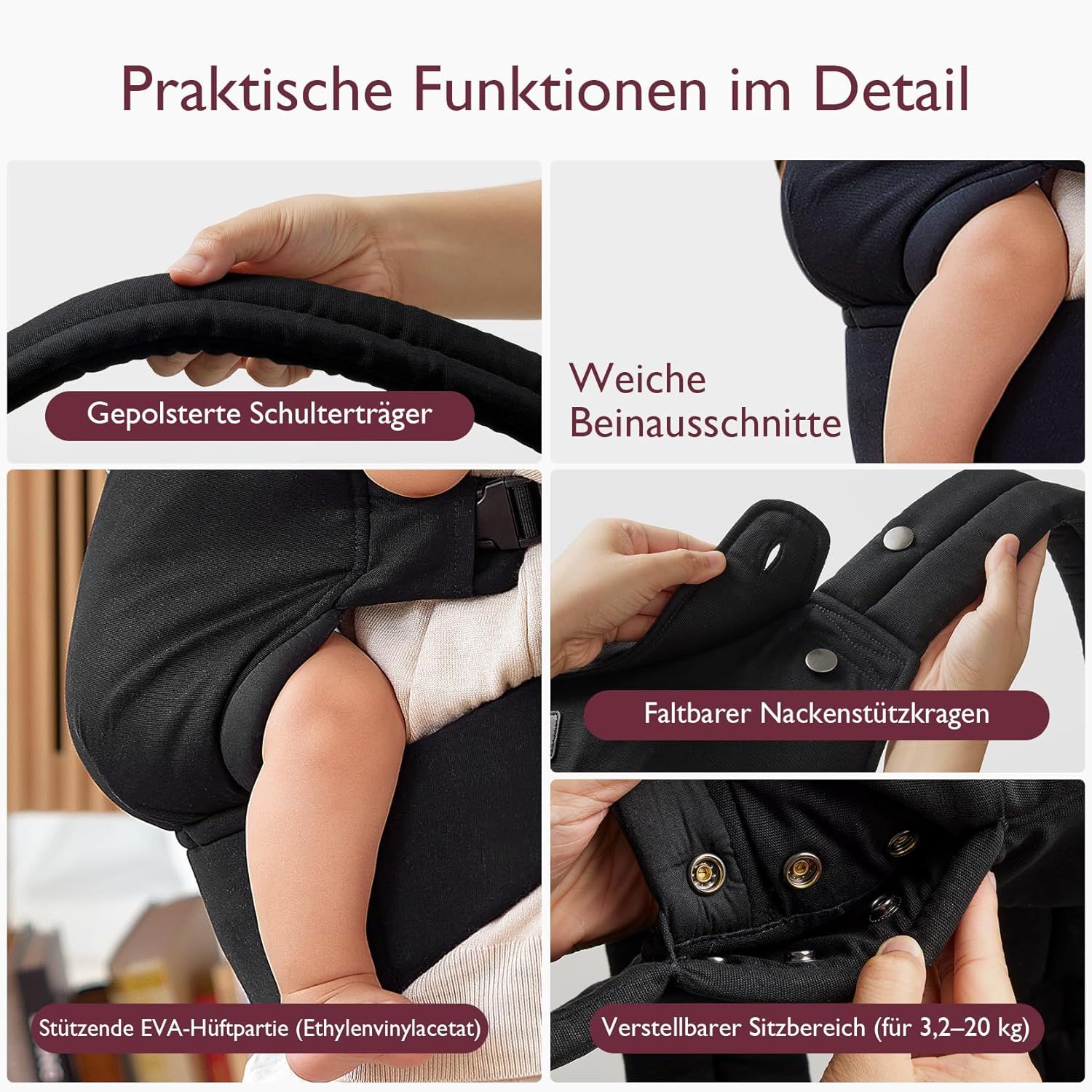 Momcozy Marsupio per Bambini Leggero e Traspirante Nero