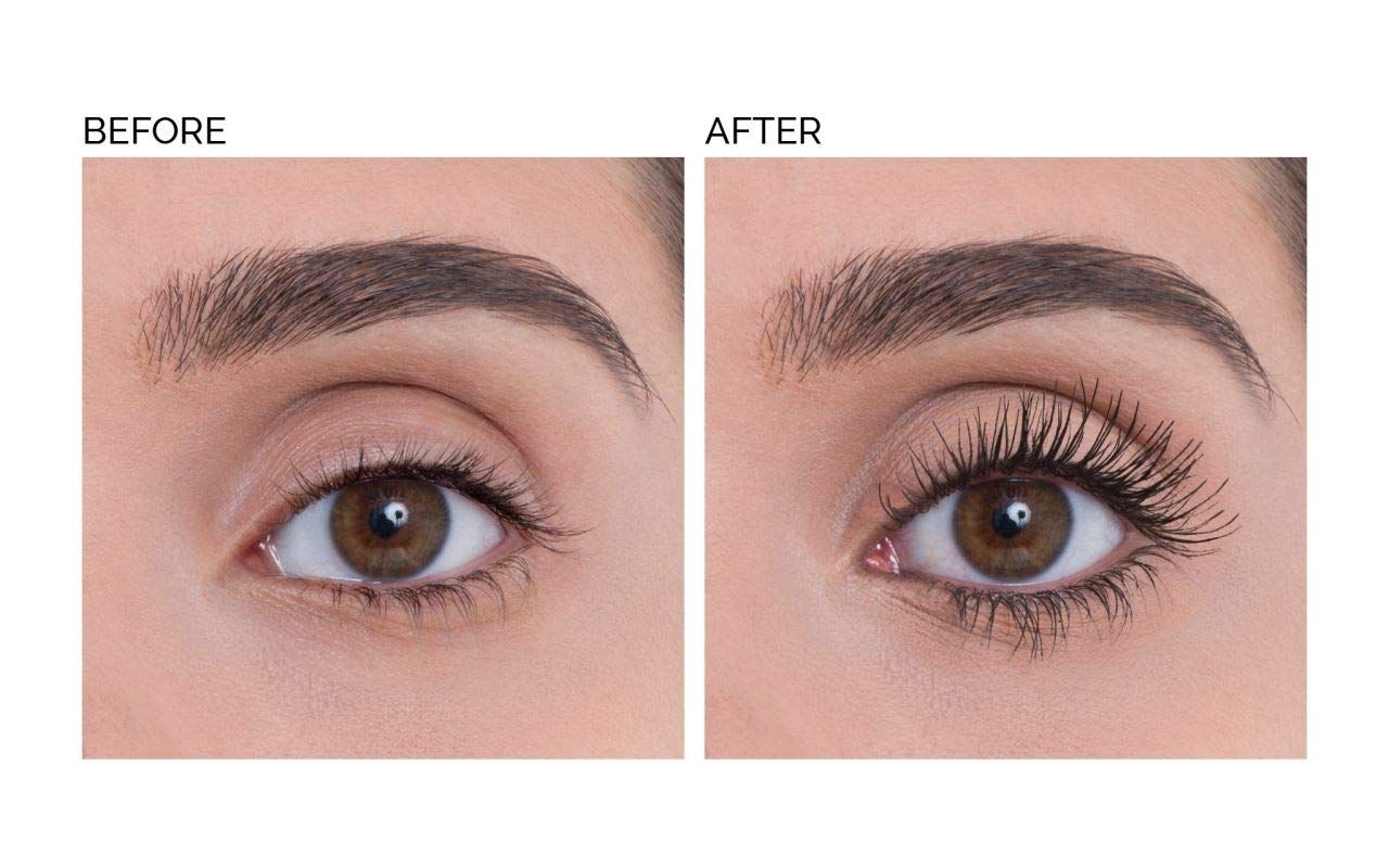 Confronto occhi prima e dopo mascara. Ciglia più lunghe dopo.