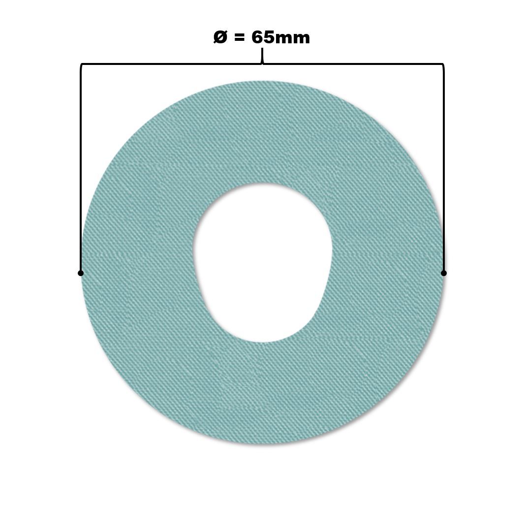 Cerotto di fissaggio rotondo azzurro chiaro con foro centrale. Diametro 65mm.