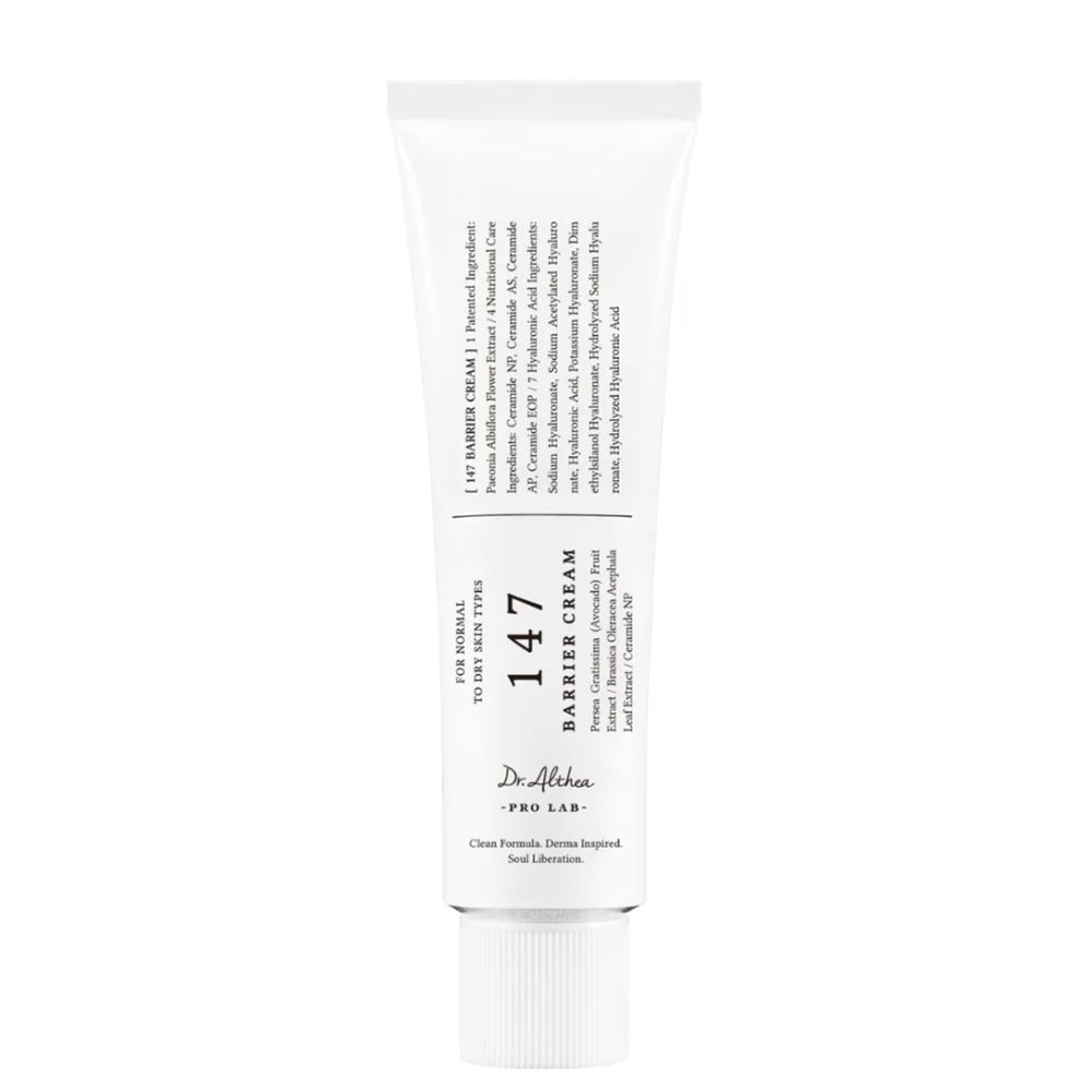 Tubo bianco con scritta Dr. Althea 147 Barrier Cream e ingredienti.
