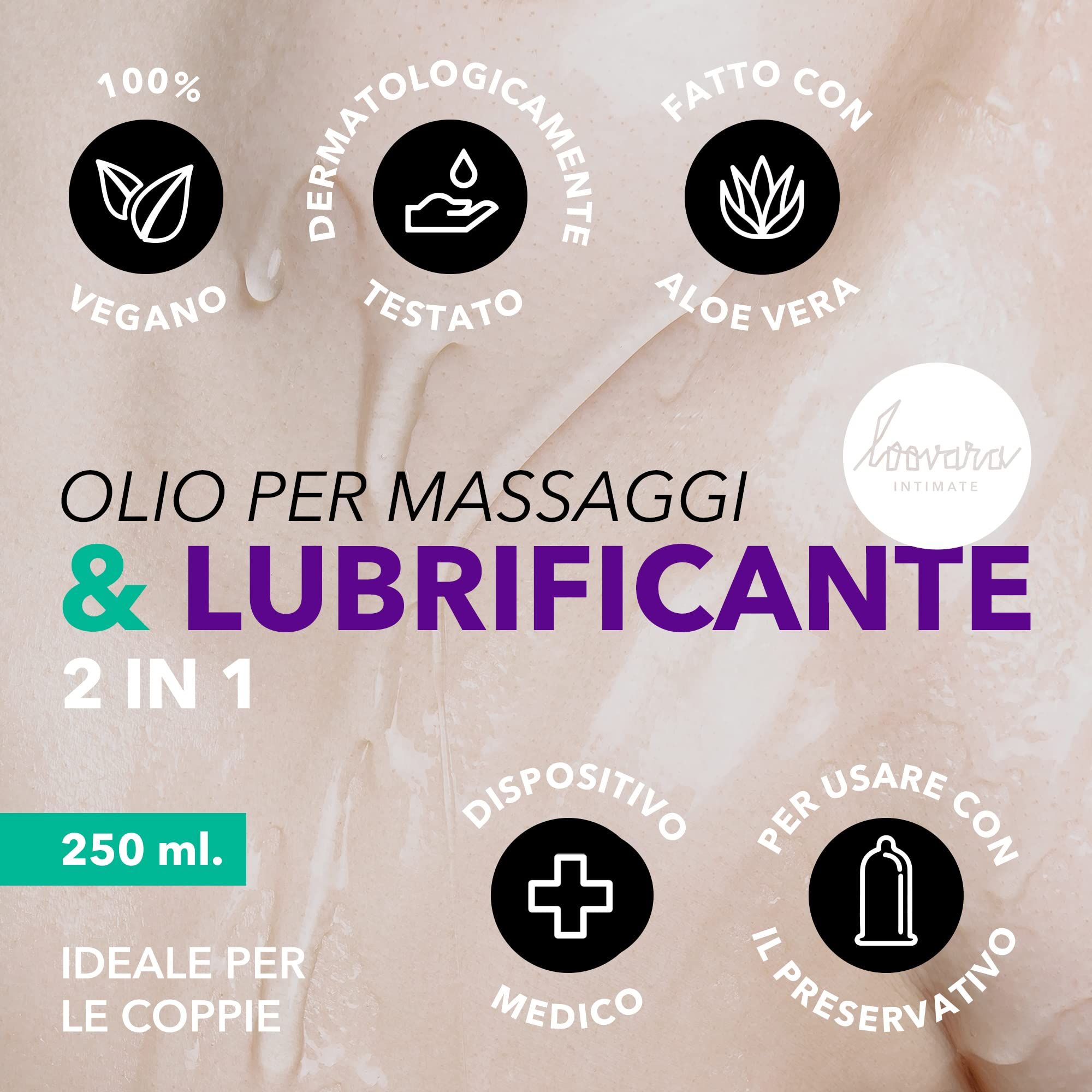 Olio e lubrificante Loovara 2-in-1, 250 ml. Vegano, testato dermatologicamente, con aloe vera.