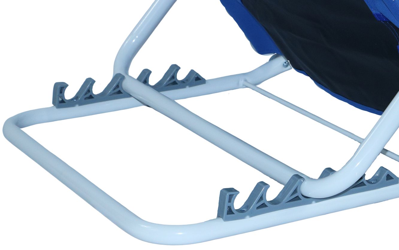 Telaio bianco, supporti grigi. Vista dettagliata del supporto reclinabile per disabili, anziani e assistiti.
