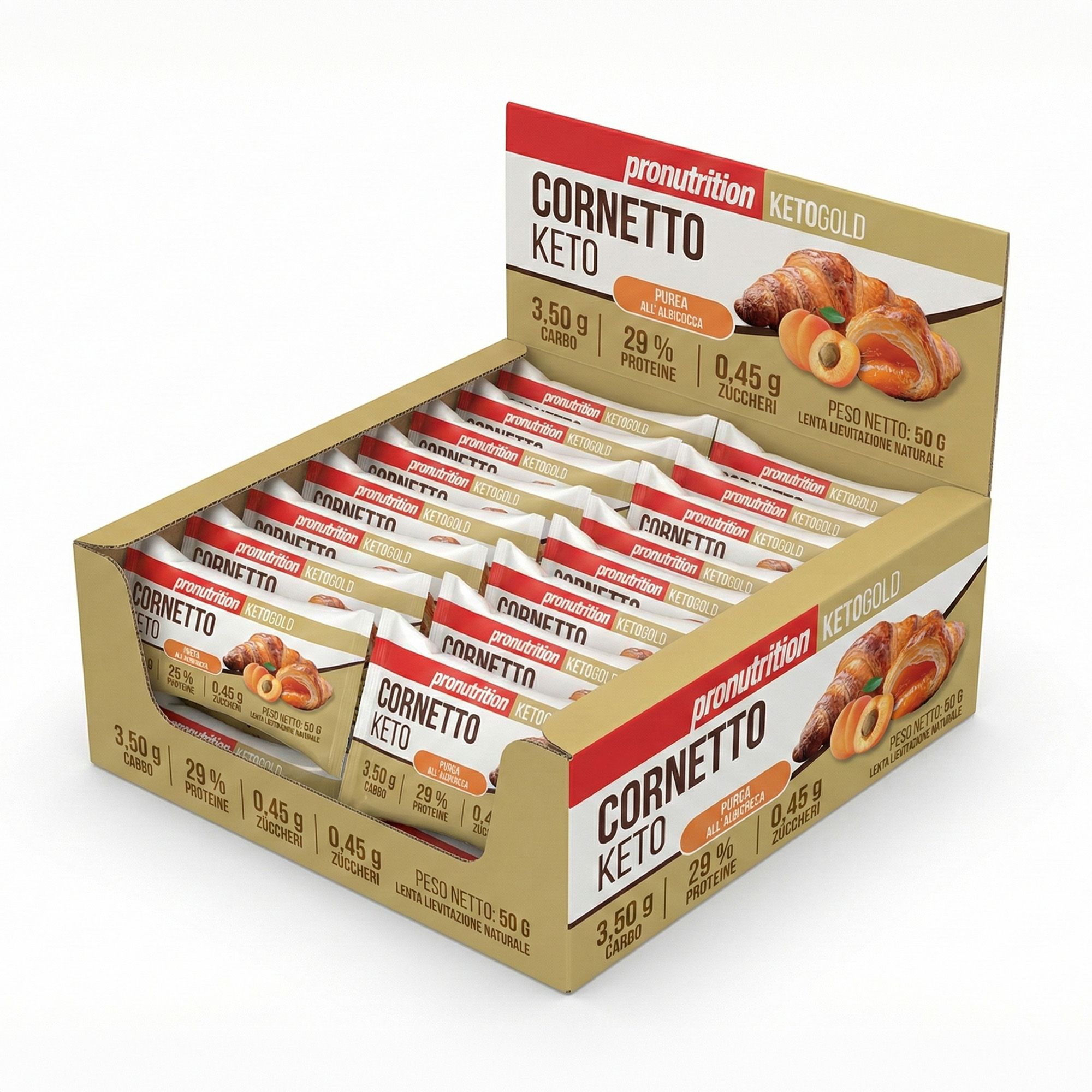 Pronutrition Cornetto keto - Albicocca - 35 pezzi da 50 gr - Senza zuccheri aggiunti