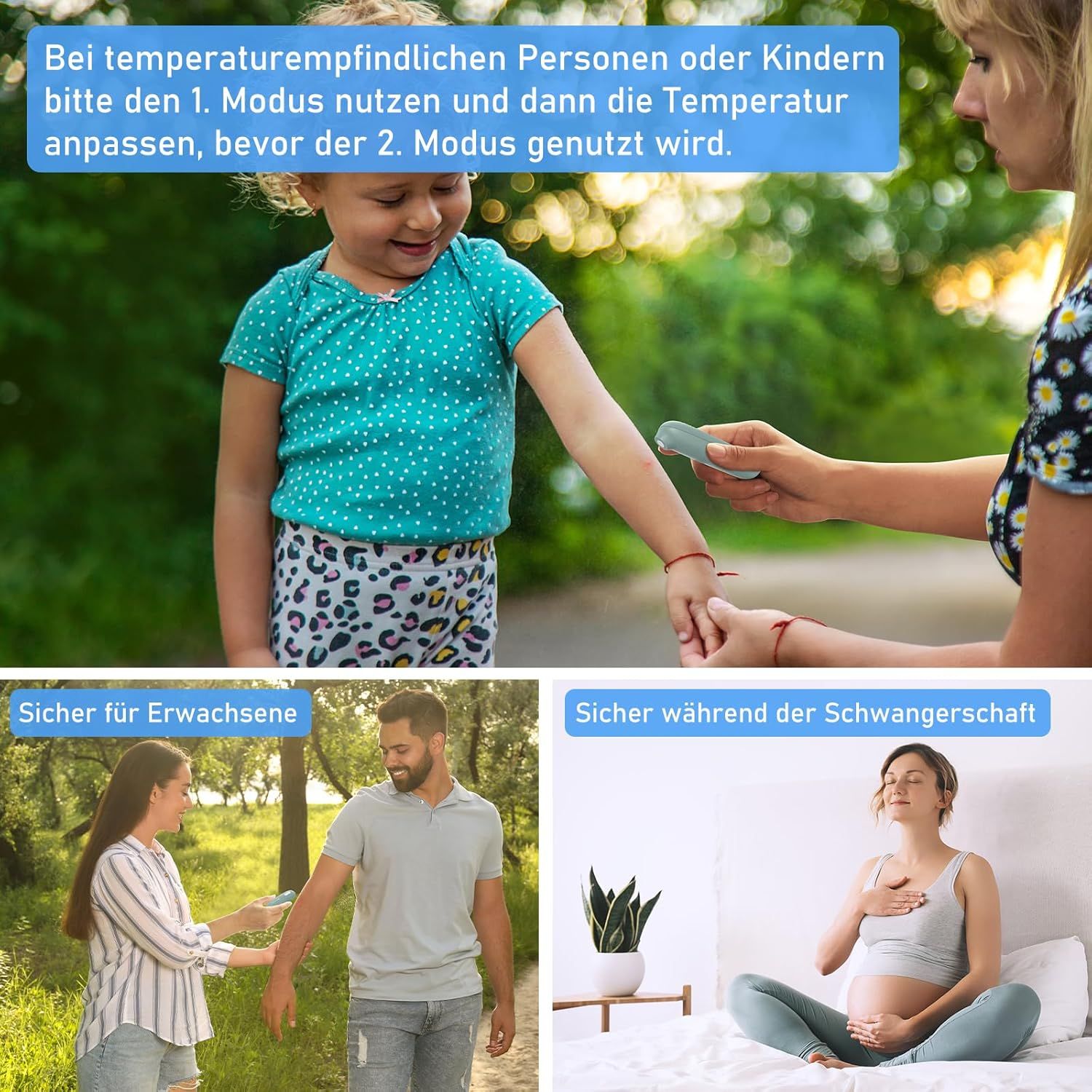 Bambino e donna con dispositivo. Scene: adulti, gravidanza. Scritta: MYCARBON.