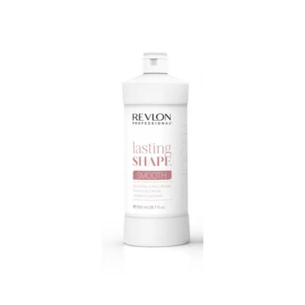 Flacone bianco Revlon Lasting Shape Smooth. Scritta rosa. Capacità 850 ml.