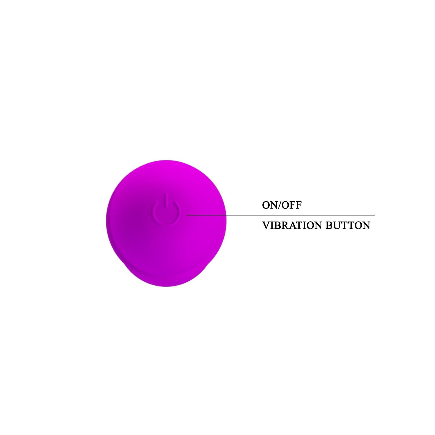 Parte superiore del vibratore viola con pulsante on/off e vibrazione. Sfondo bianco.