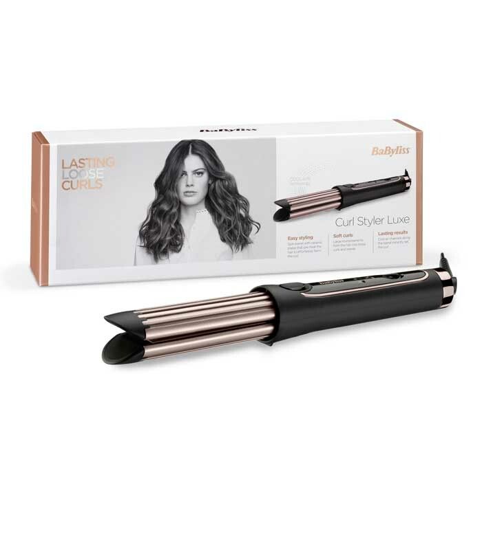 Confezione Babyliss Curl Styler Luxe. Immagine del prodotto, testo: Lasting Loose Curls, Babyliss.