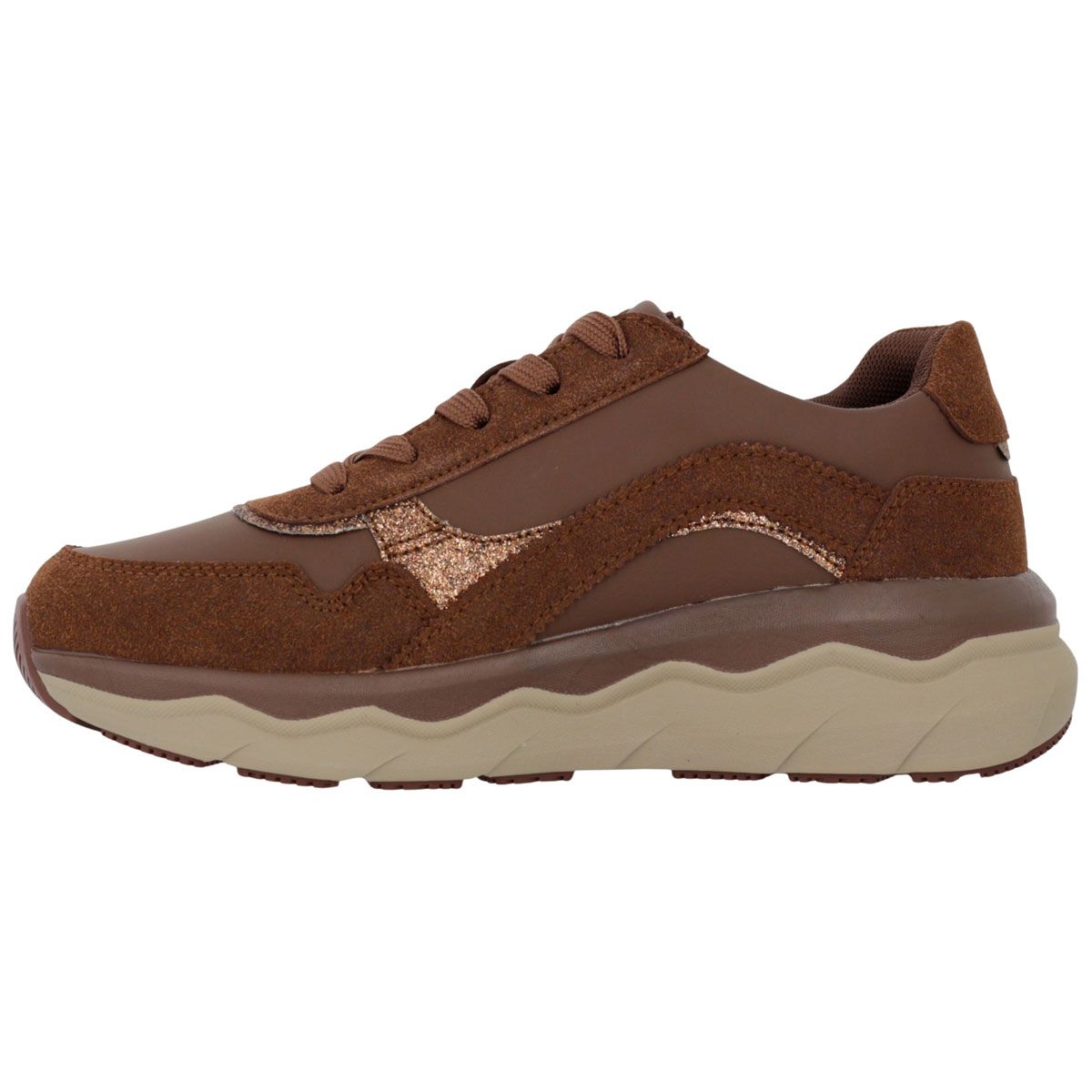 Scarpa marrone da donna con lacci e zip laterale. Soletta interna estraibile.