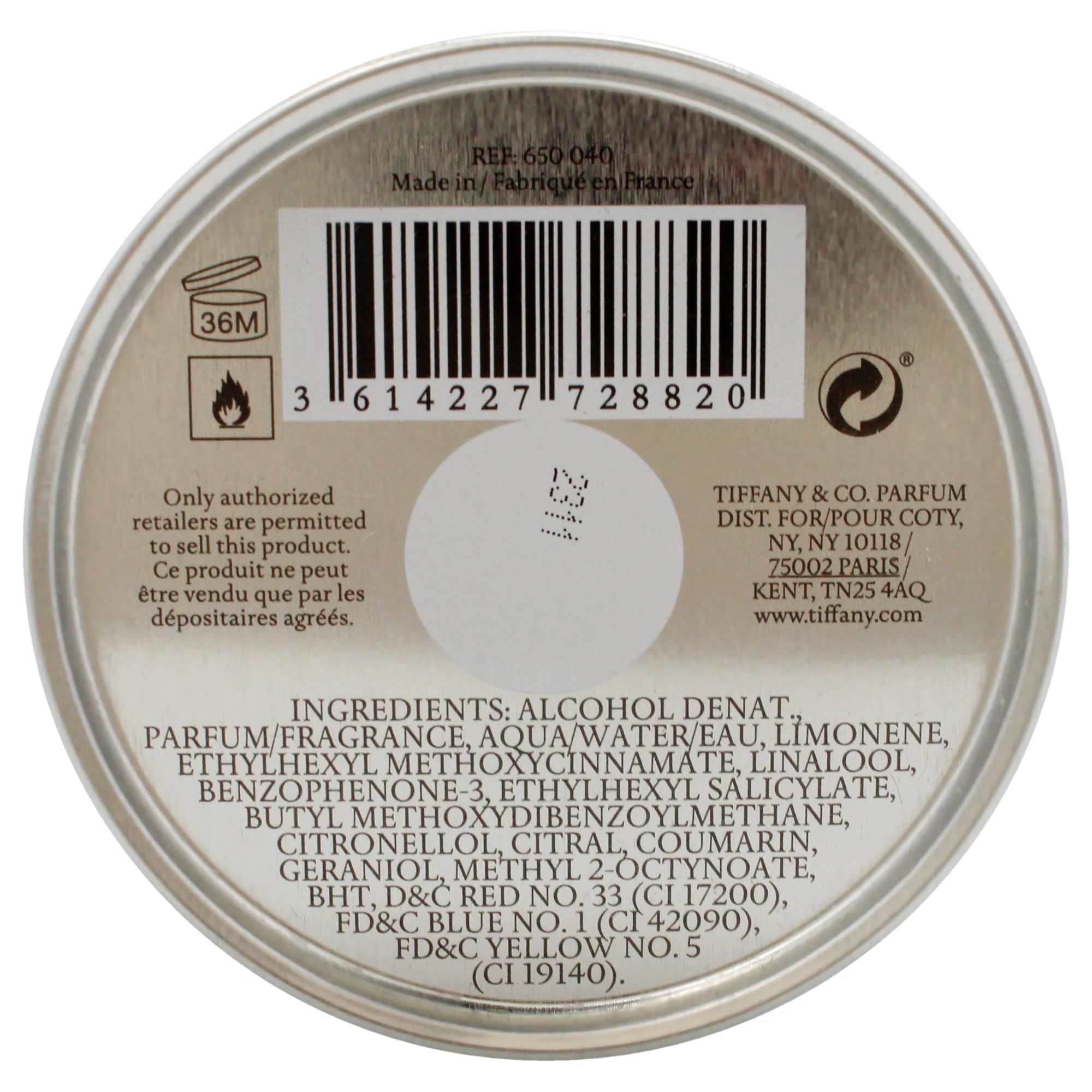 Contenitore rotondo con informazioni sul prodotto e codice a barre. Include elenco ingredienti e dettagli del produttore.