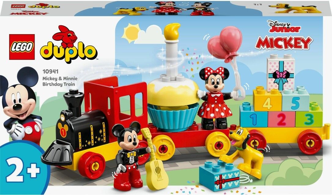 LEGO Duplo 10941. Trenino di compleanno di Topolino e Minnie. Trenino, Topolino, Minnie, Pluto, chitarra, regalo e torta. Scatola.