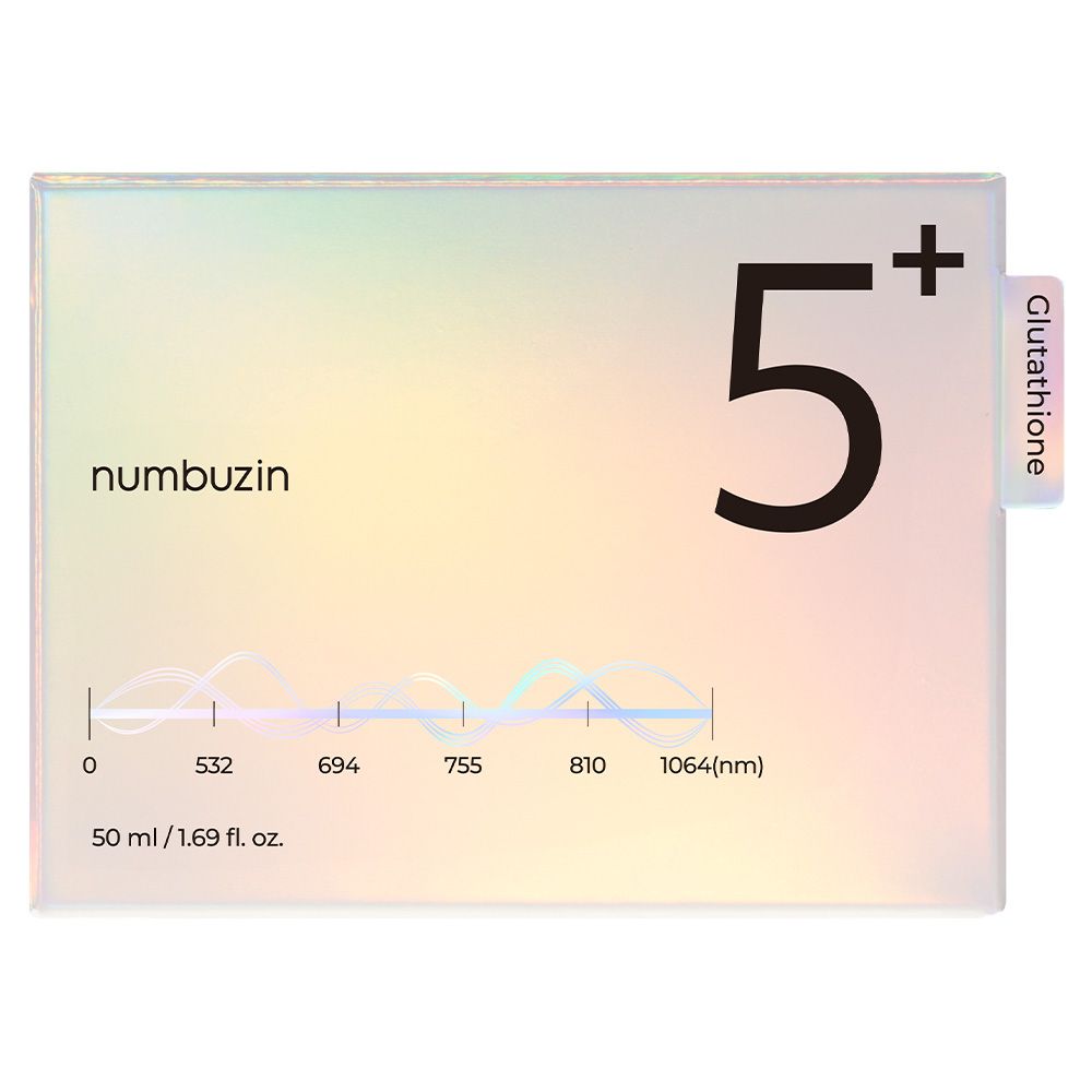 Confezione della NUMBUZIN Nr.5 Vitamina Glutatione Crema Laser Macchie Scure con grafica a linee ondulate.