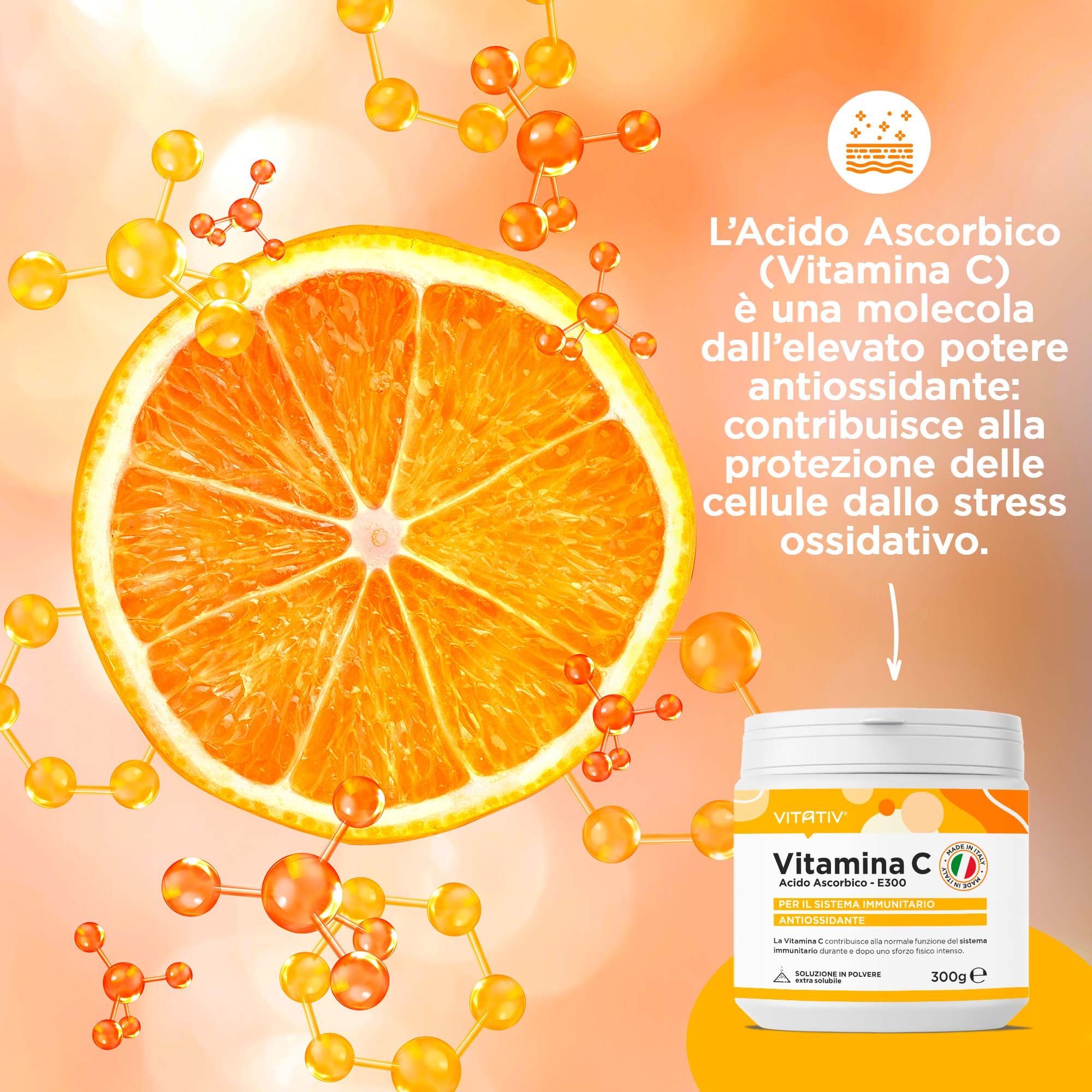 Vitativ® Vitamina C 300g Pura, Acido Ascorbico E300 in polvere solubile | Sistema immunitario