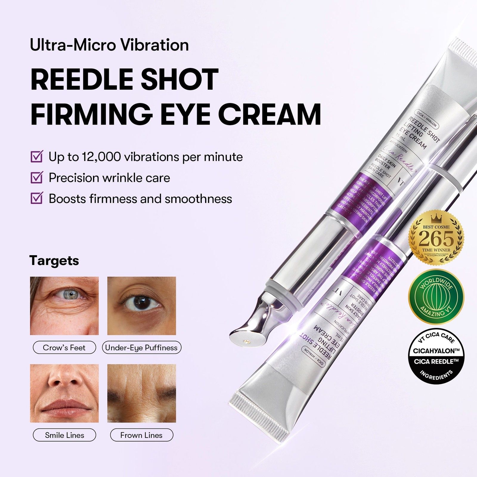 VT COSMETICS Reedle Shot Lifting Cream: tubo, benefici e aree target.
