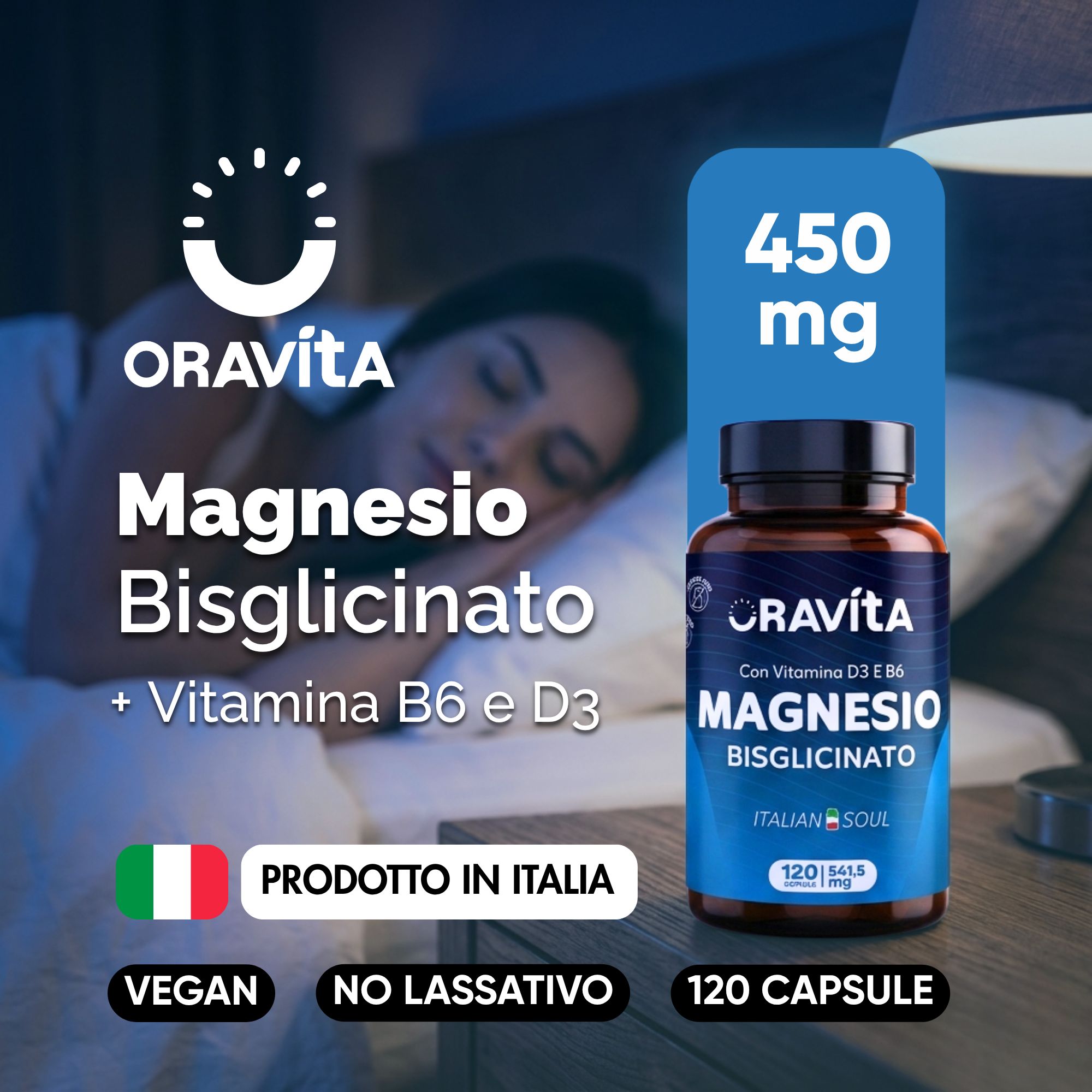 Oravita Magnesio Bisglicinato 450mg + Vitamina D3 B6