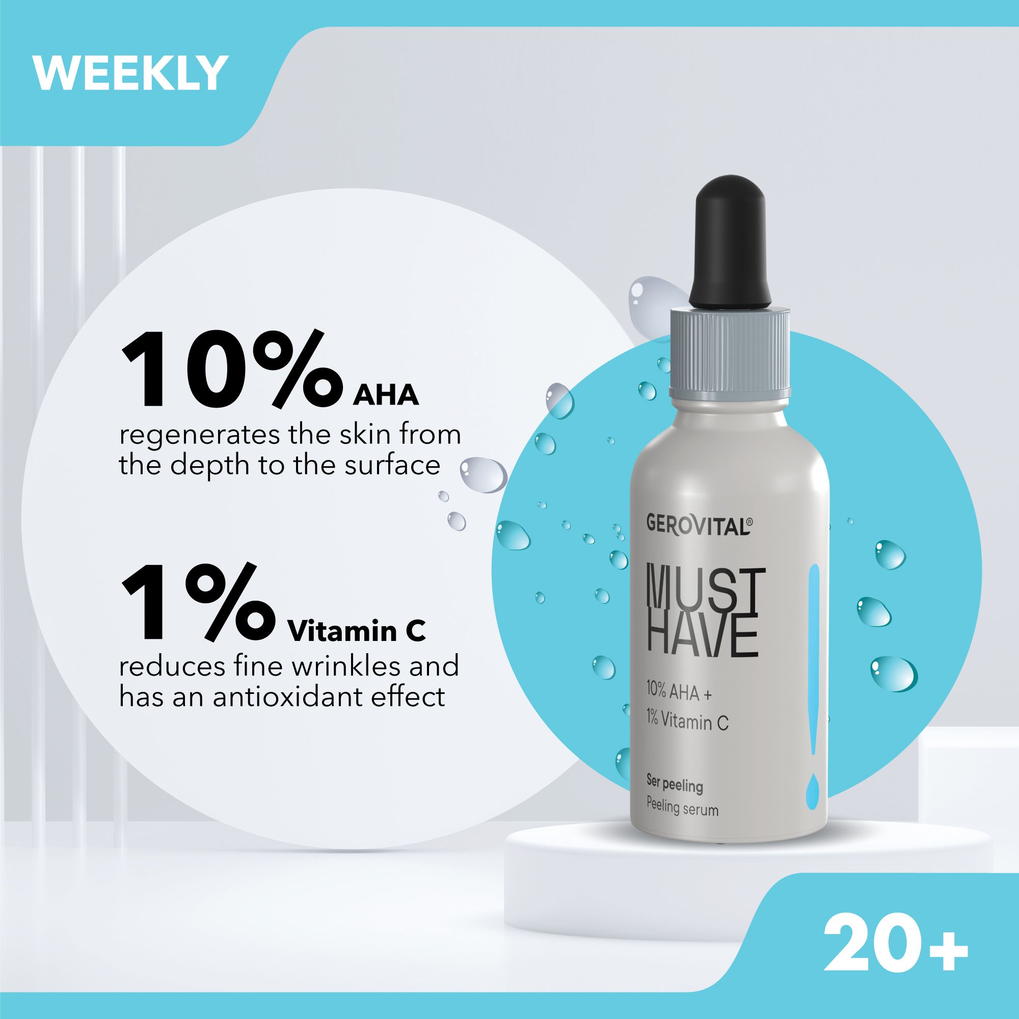 Siero peeling Gerovital Must Have con 10% AHA e Vitamina C. Informazioni su AHA e Vitamina C.
