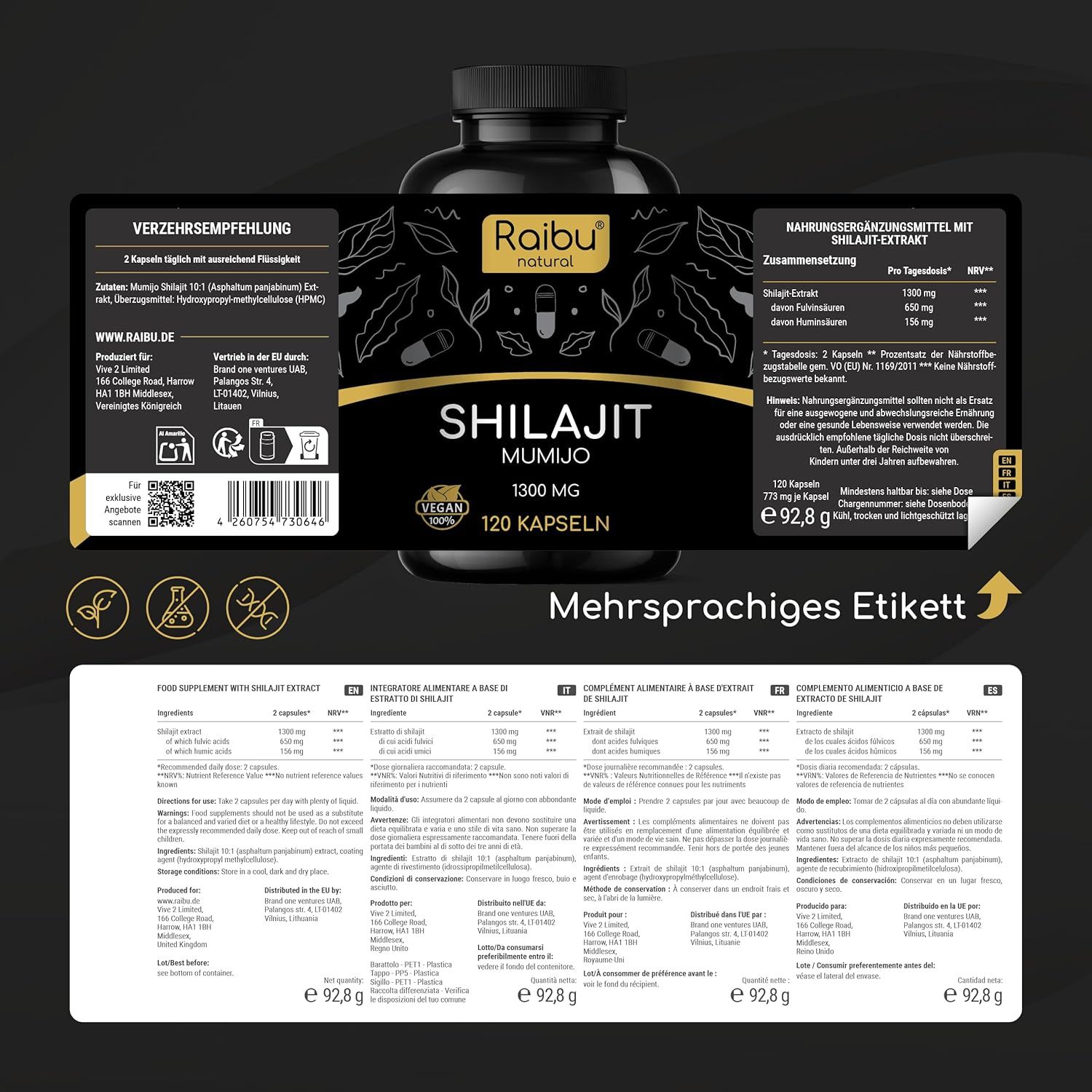 RAIBU Shilajit Himalayano capsule alta dose